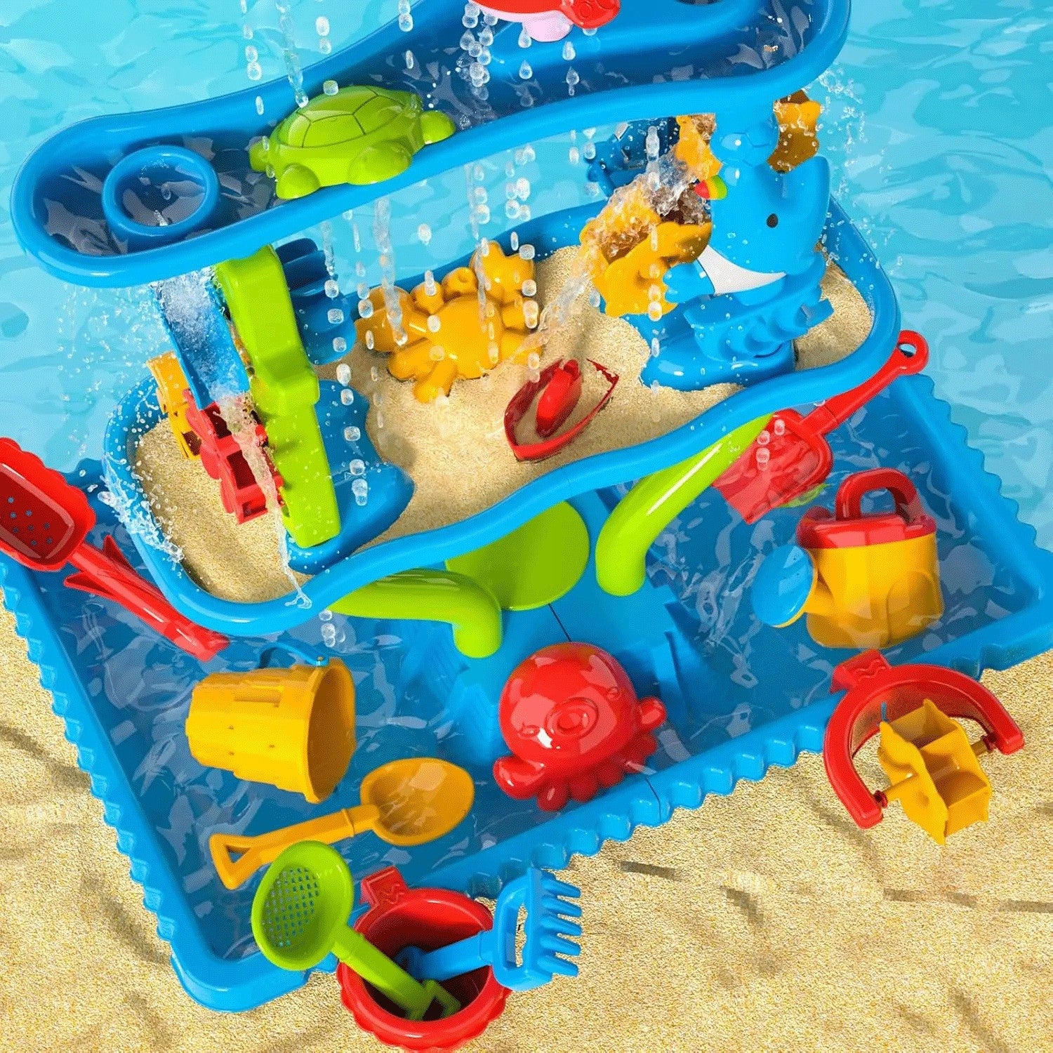 Vodní stůl Woopie Obrovský vodní park 6v1 Sandbox Waterfall Water Track 6úrovňový modulární