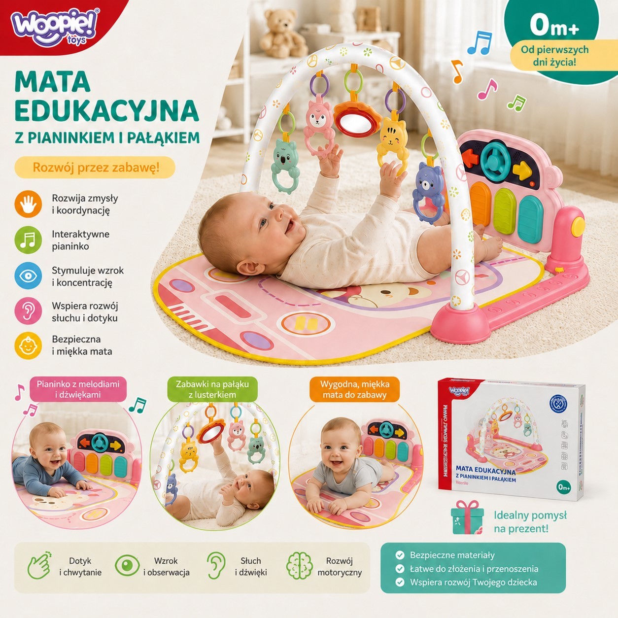 Woopie Baby Interactive Piano Play Mat For Babies 3 In 1
