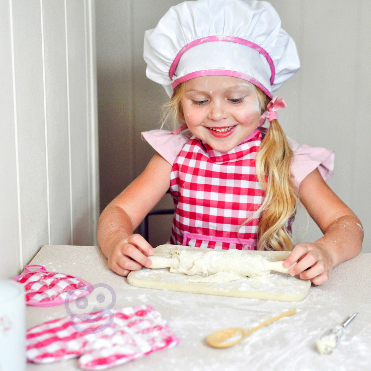 Conjunto Woopie Little Chef: traje de cozinha, acessórios de cozinha, avental de 7 peças