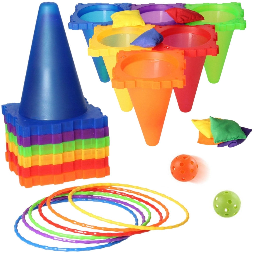 Woopie Garden Game Set 3 In 1 Throw At The Target Cones Hoops Bags 30 Pcs.