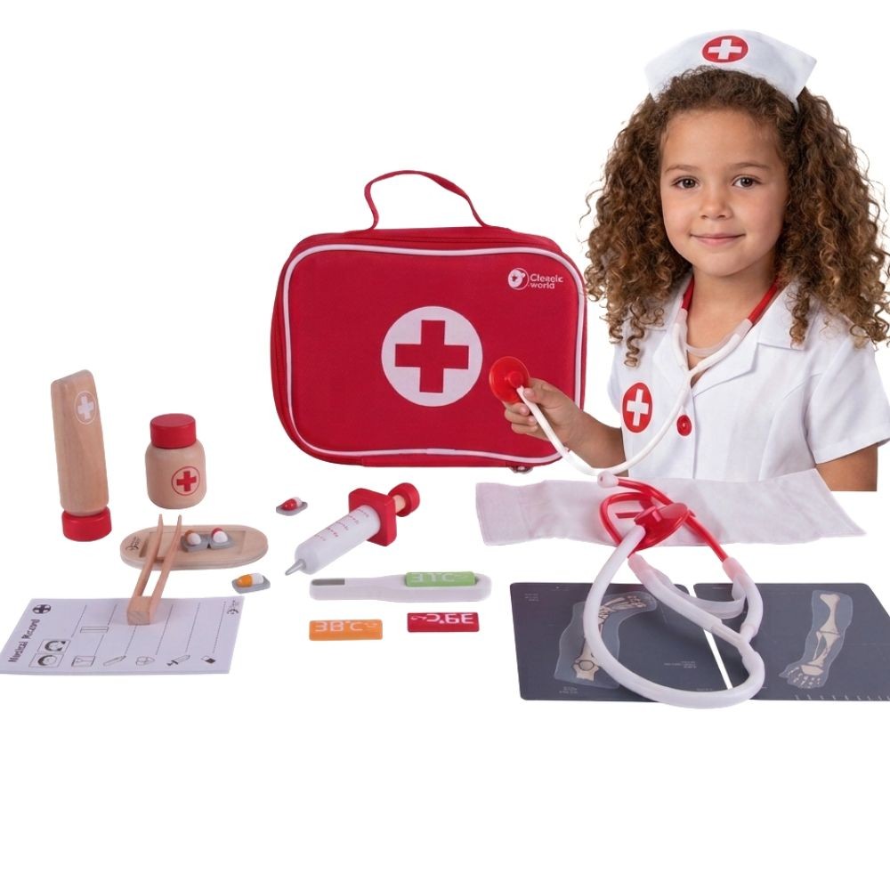 Classic World Wooden Set Little Doctor's Suitcase 19 Pcs.