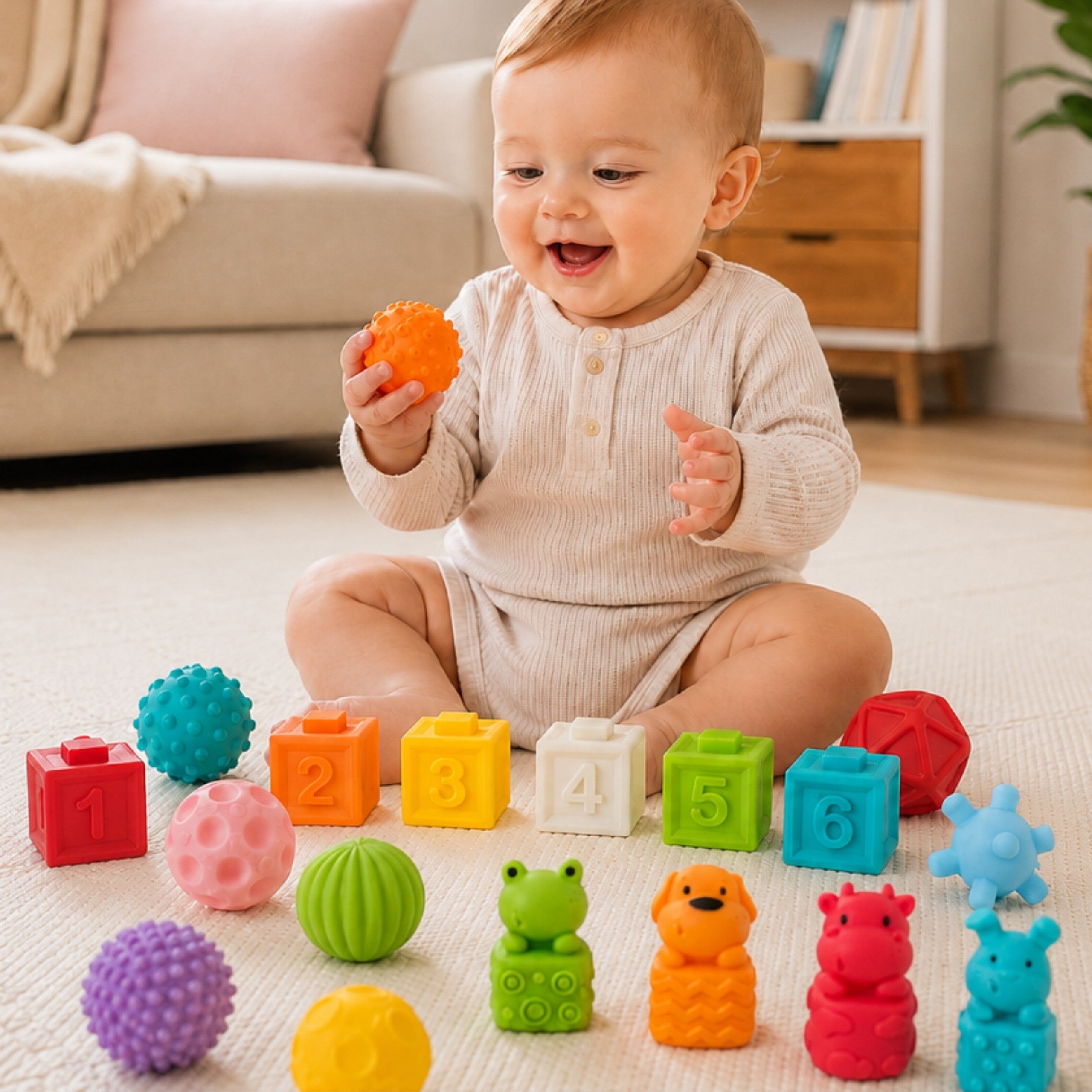 Woopie Baby Sensory Puzzles Squeeze Puzzle Sound Learning To Count 20 Pcs.