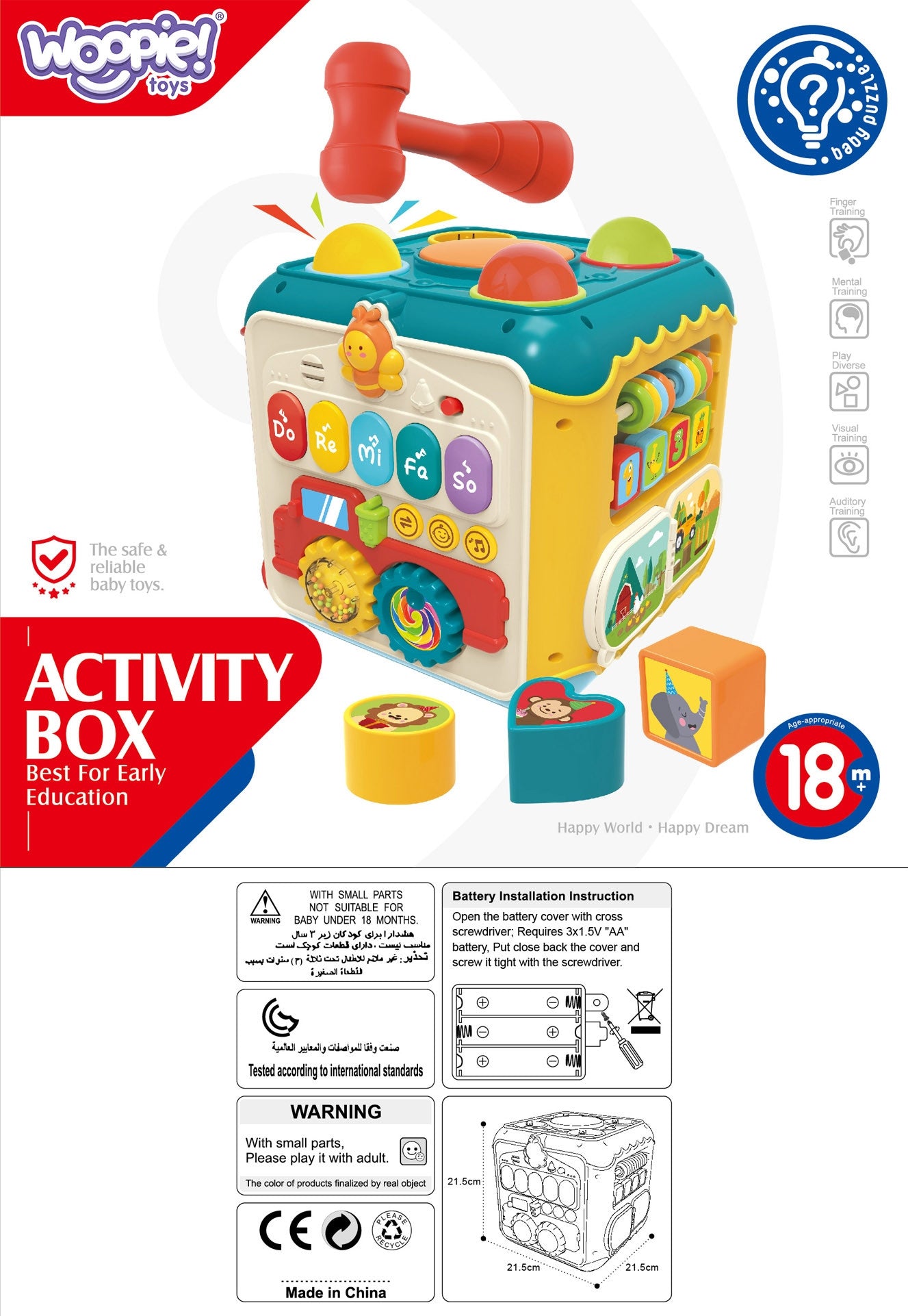Woopie Baby Multifunktionaler Montessori-Aktivitätswürfel 6-in-1 – ab 18 Monaten