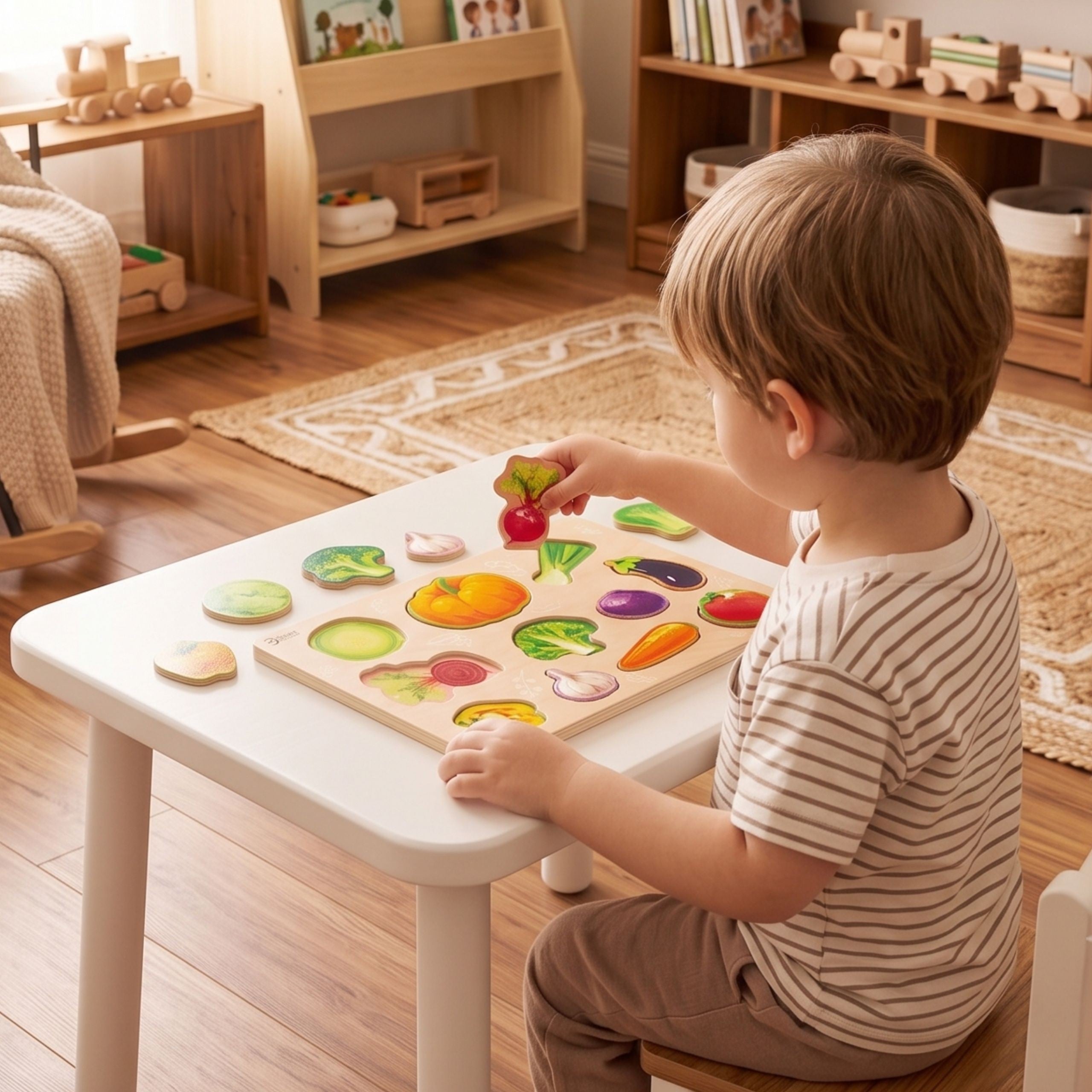 Dřevěné montessori zeleninové puzzle Classic World