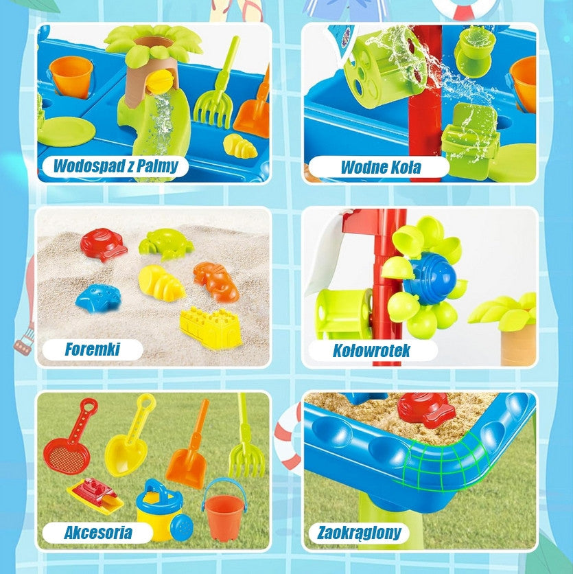 Woopie Table à Eau 2en1 Bac à Sable Avec Chaise Xl Aquapark 4 piscines 13 Acc.