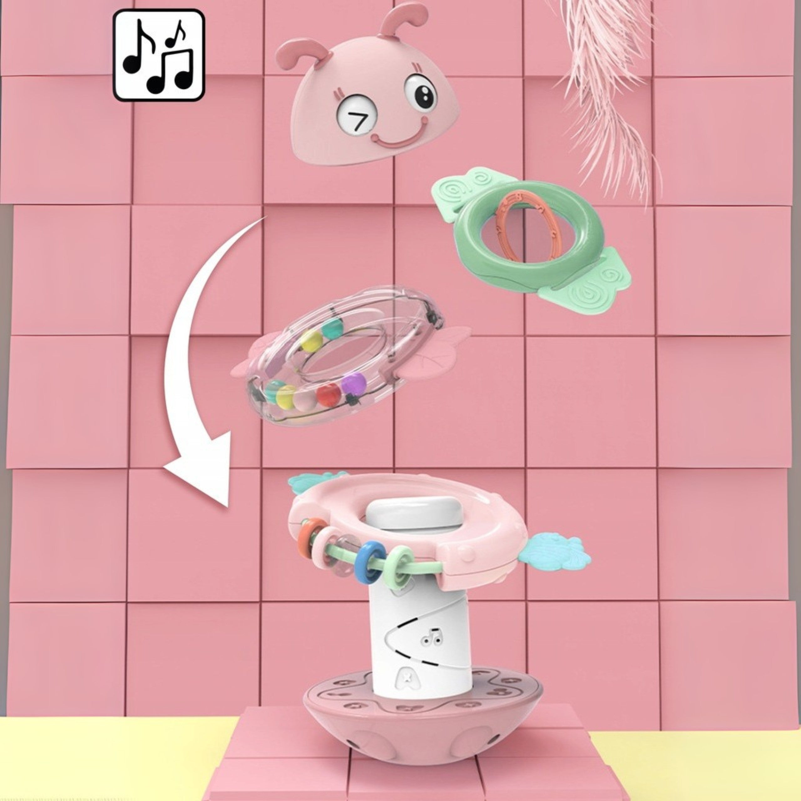 Woopie Baby Wanka Stand Up Sensory Toy 2 i 1 Rattle Teether Rosa