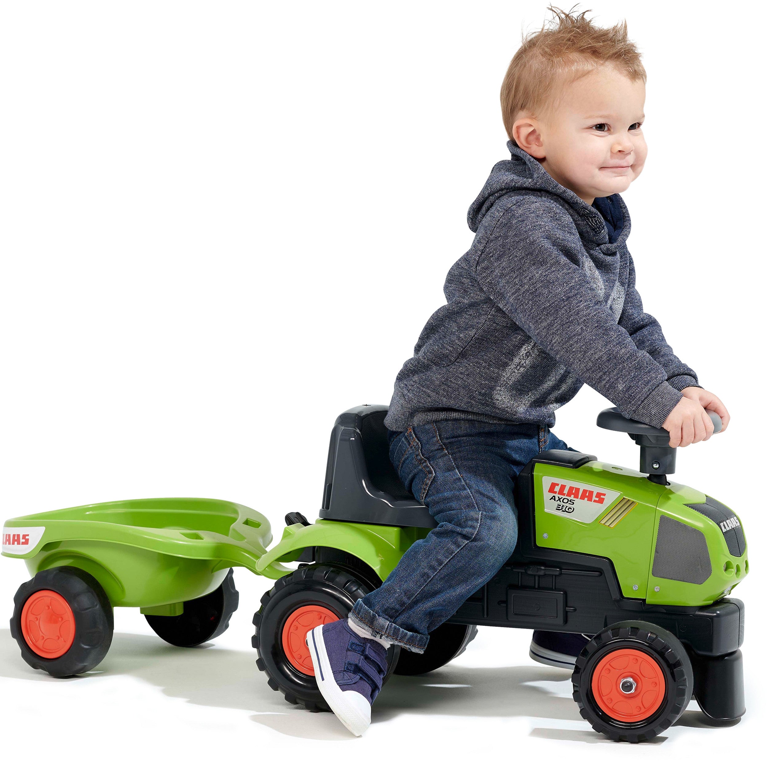 Falk Baby Claas Axos 310 Grüner Traktor mit Anhänger ab 1 Jahr