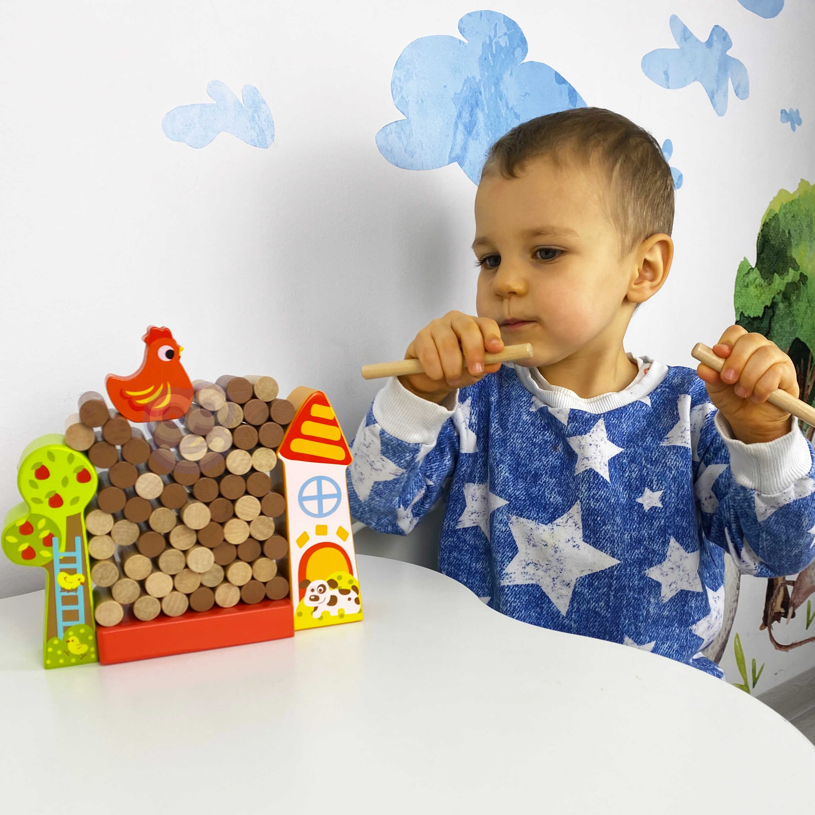 Tooky Toy Arcade Spil Falling Hen Wooden Farm