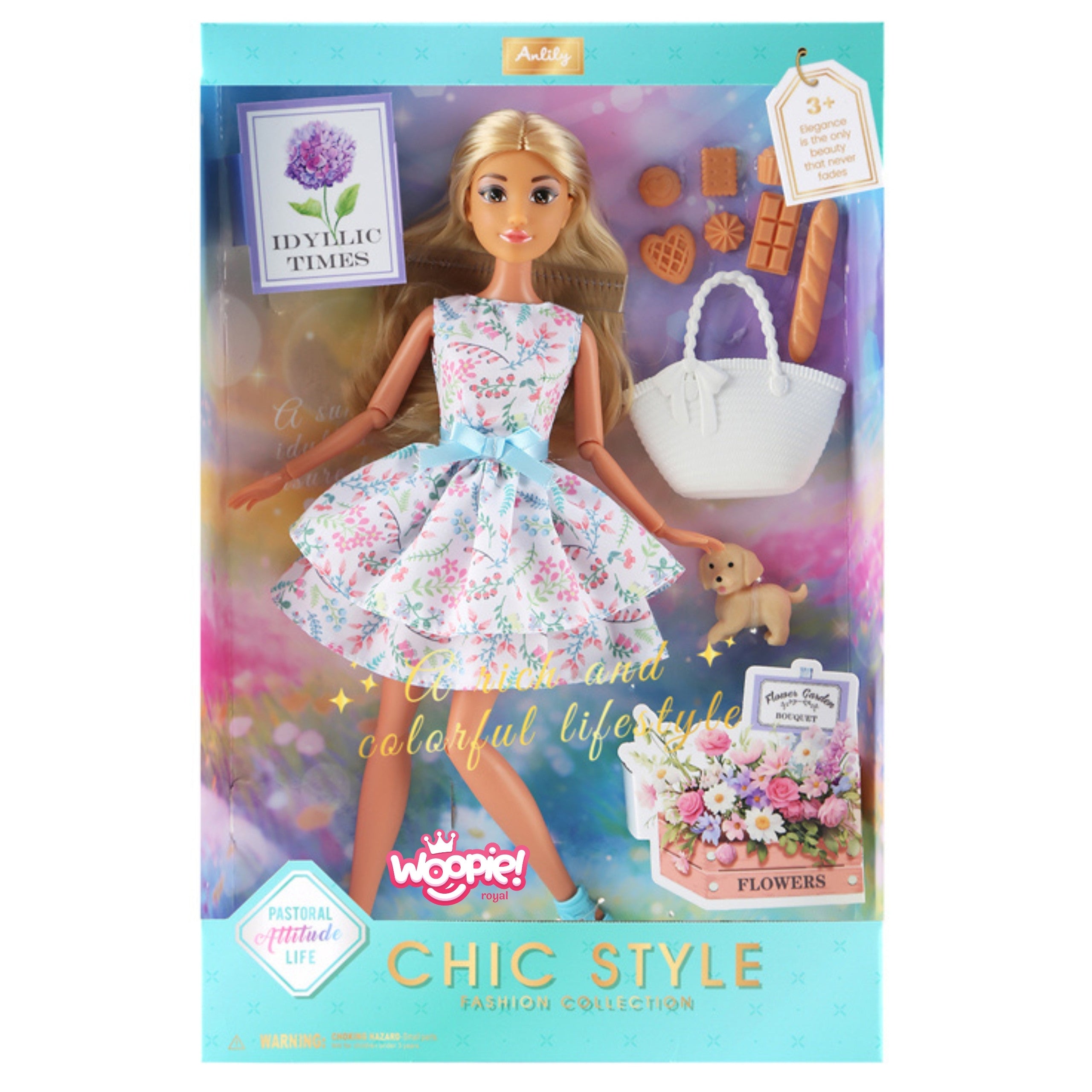 Woopie Royal Lily Doll 30 Cm Spring Dress Accessories Doggie Picnic