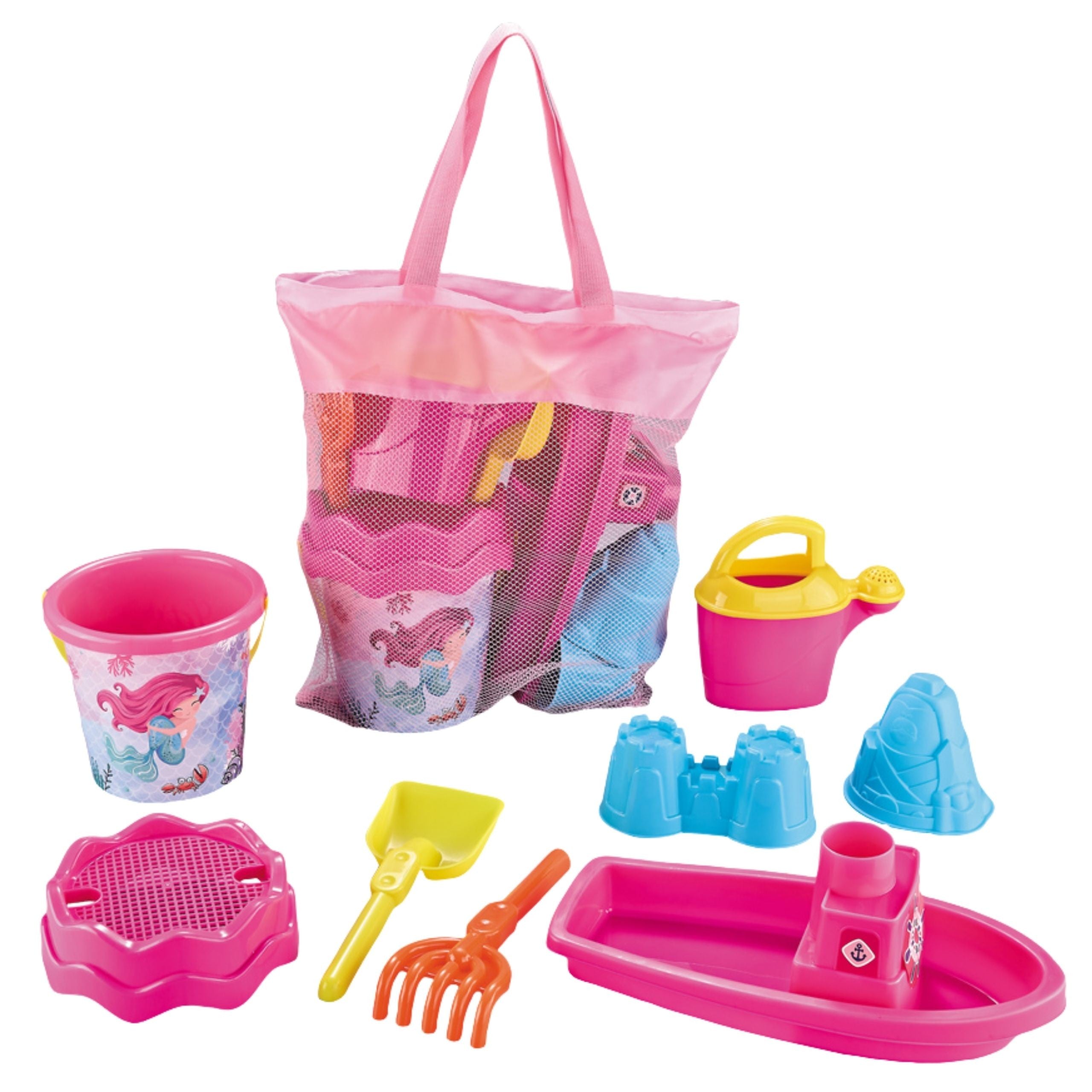 Woopie Juego De Caja De Arena Con Accesorios Para Barco Y Bolsa, 9 Piezas, Playa Rosa