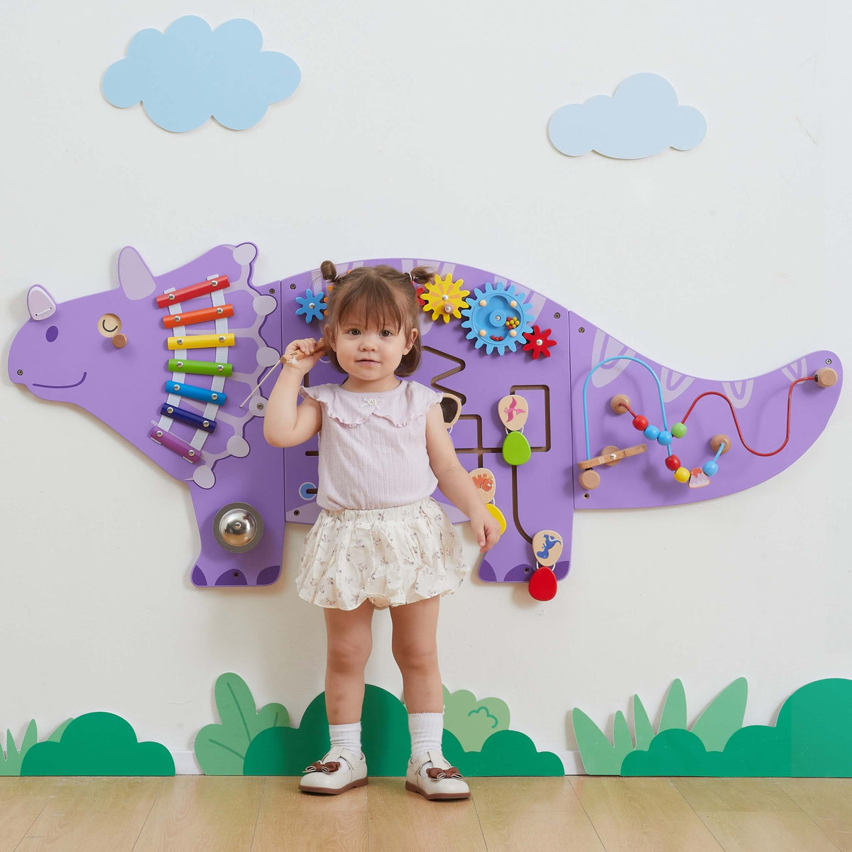 Viga Planche de manipulation sensorielle en bois Edu Triceratops