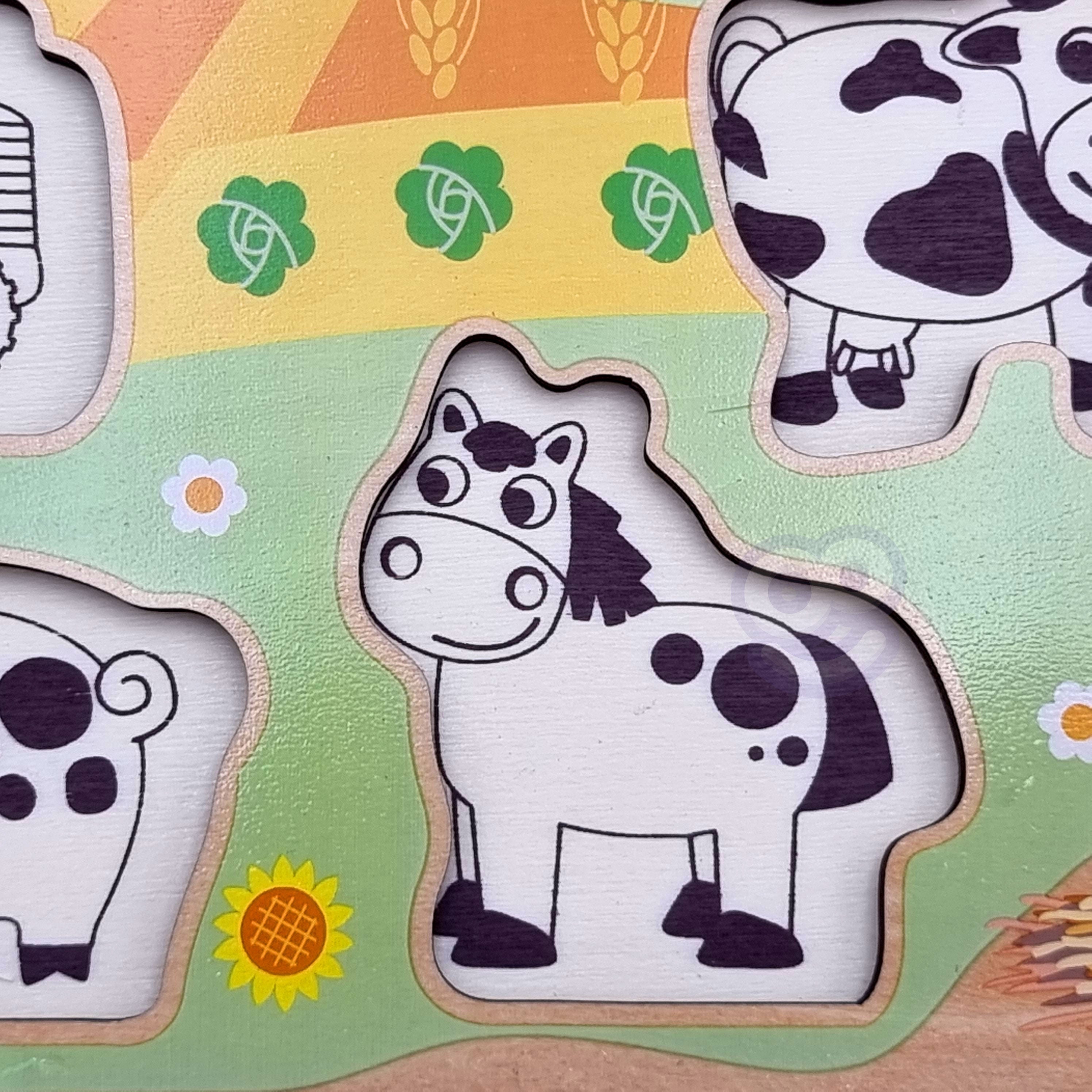 Woopie Green Wooden Montessori Puzzle Farm With Matching Pins