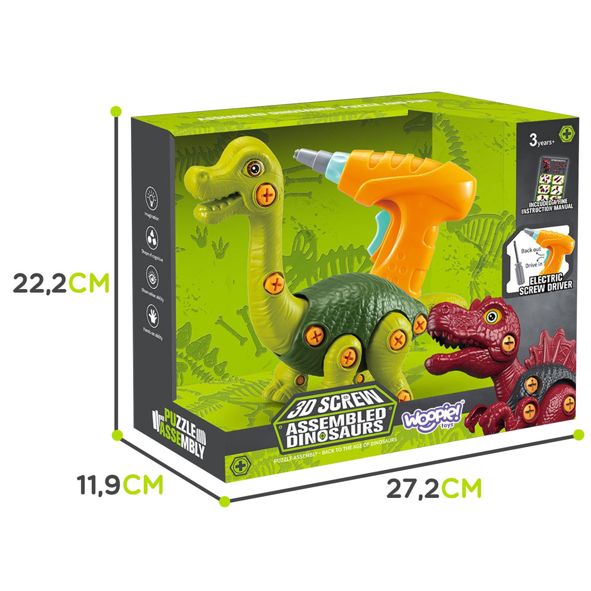 Woopie Dinosaur csavarozó építőkészlet + fúró 31 db.