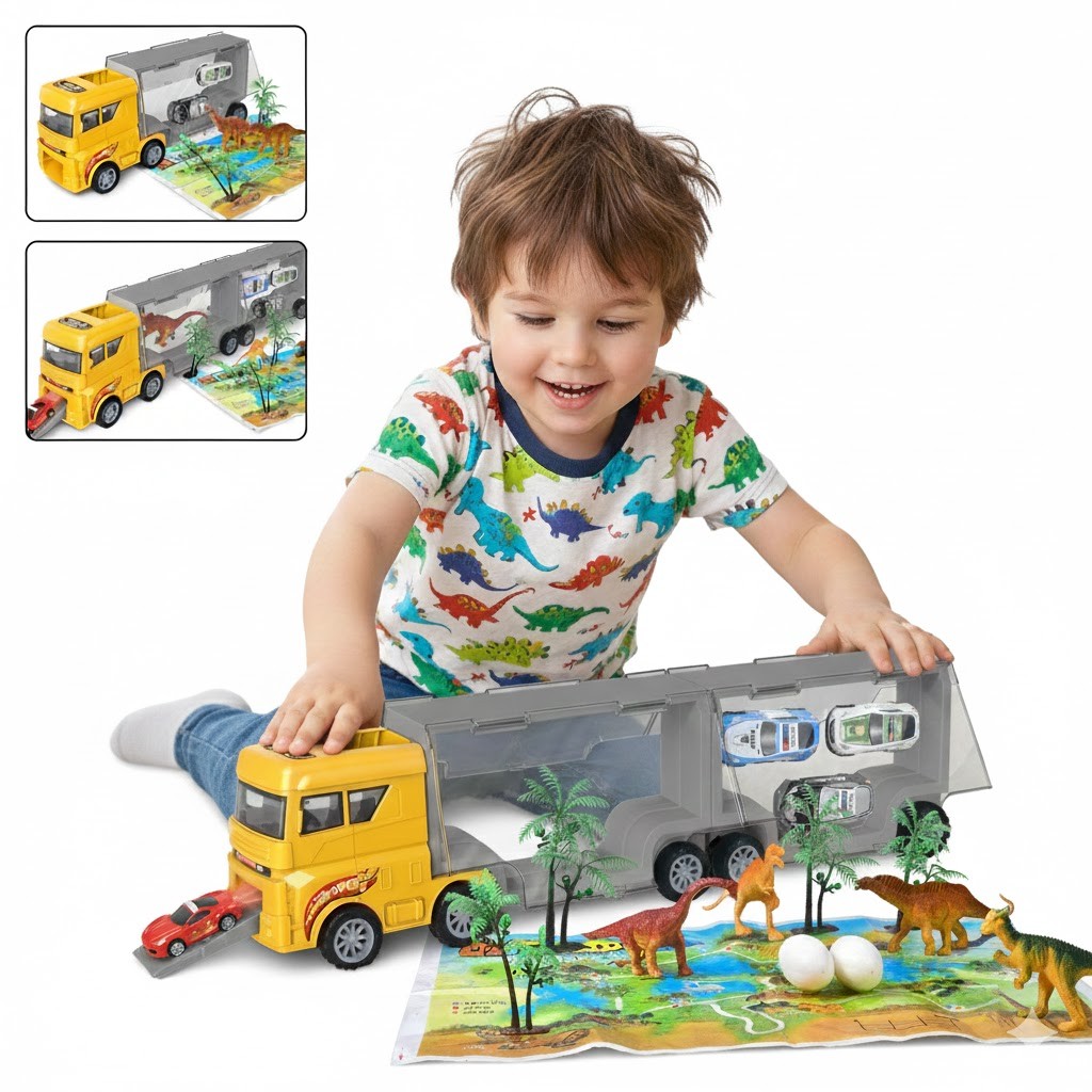 Conjunto + modelo de dinossauro Woopie Truck Transporter 2 em 1