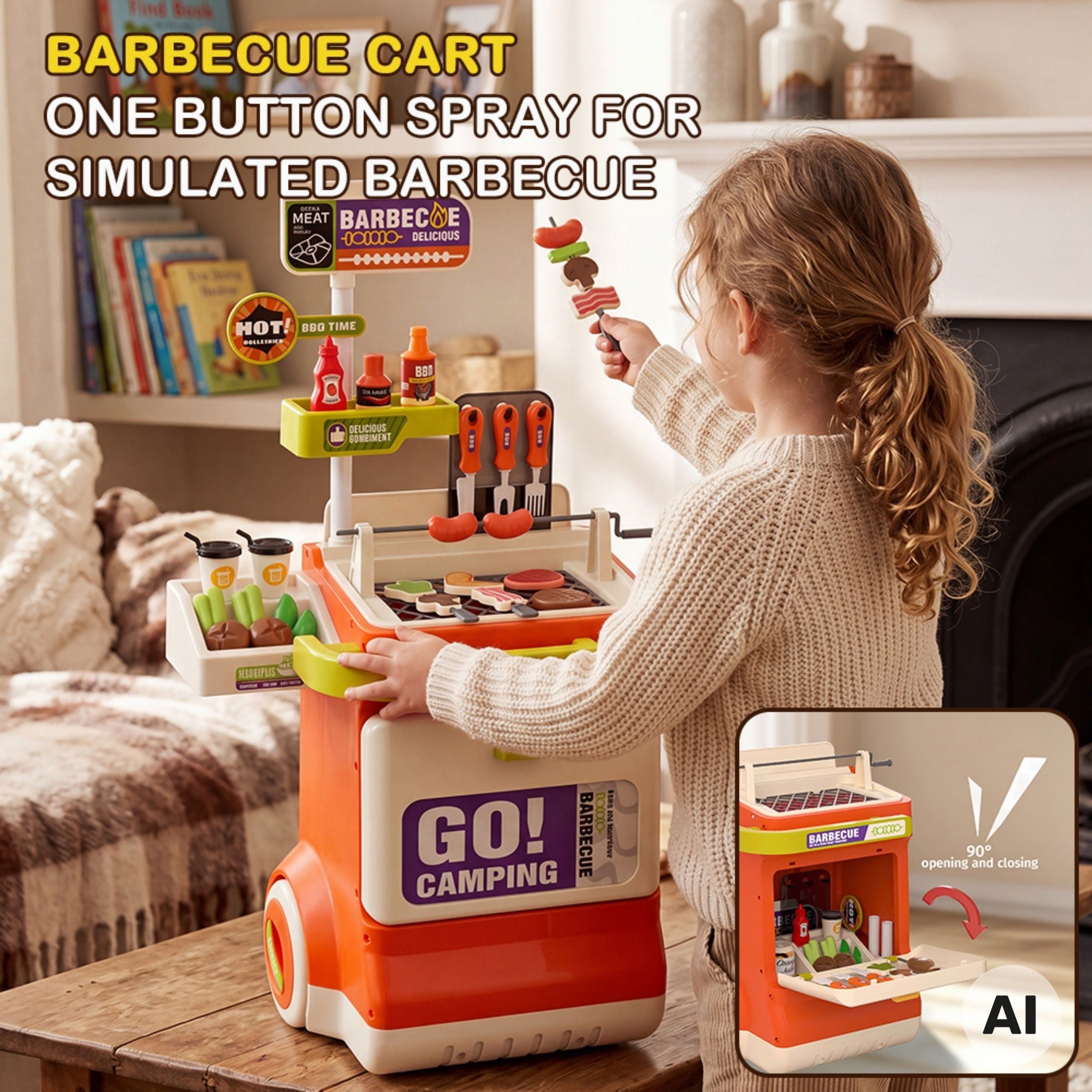 Woopie Interactive Bbq Grilling Cart 51-piece Grill Stand Real Grilling Effects