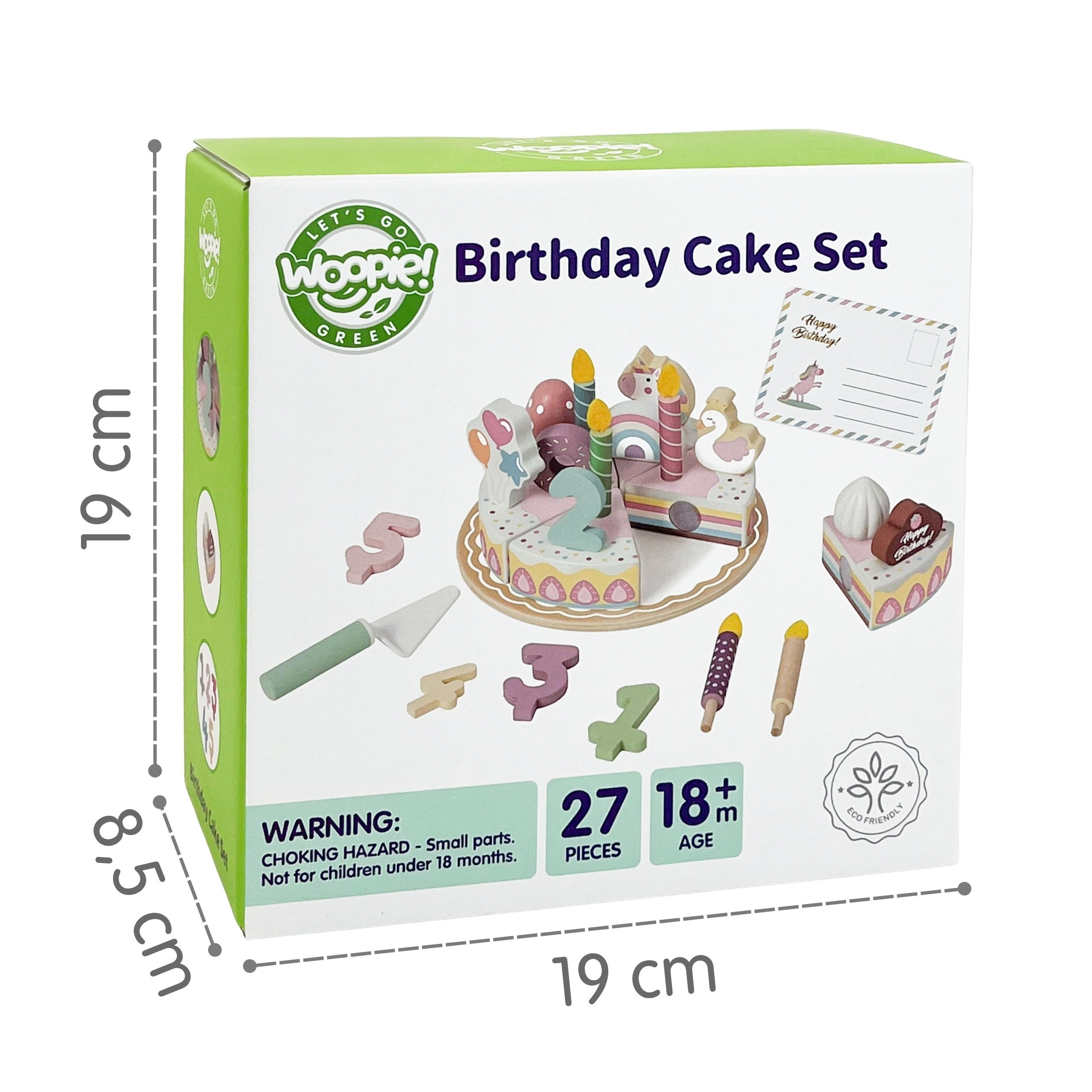 Woopie Green Wooden Birthday Cake For Cutting With Velcro 27 Pcs.