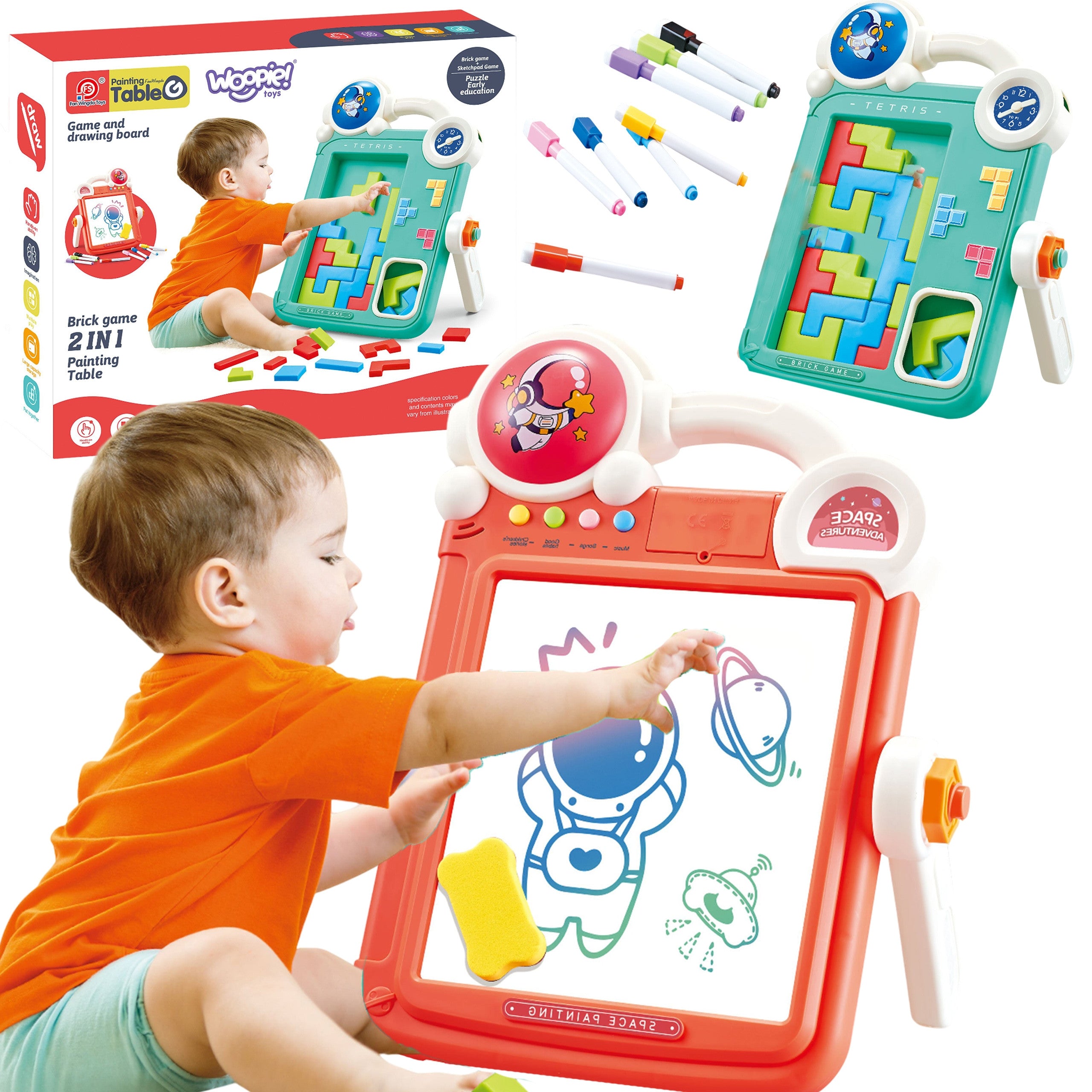 Woopie Double-sided Drawing Board Tetris Game 2 In 1 Orange
