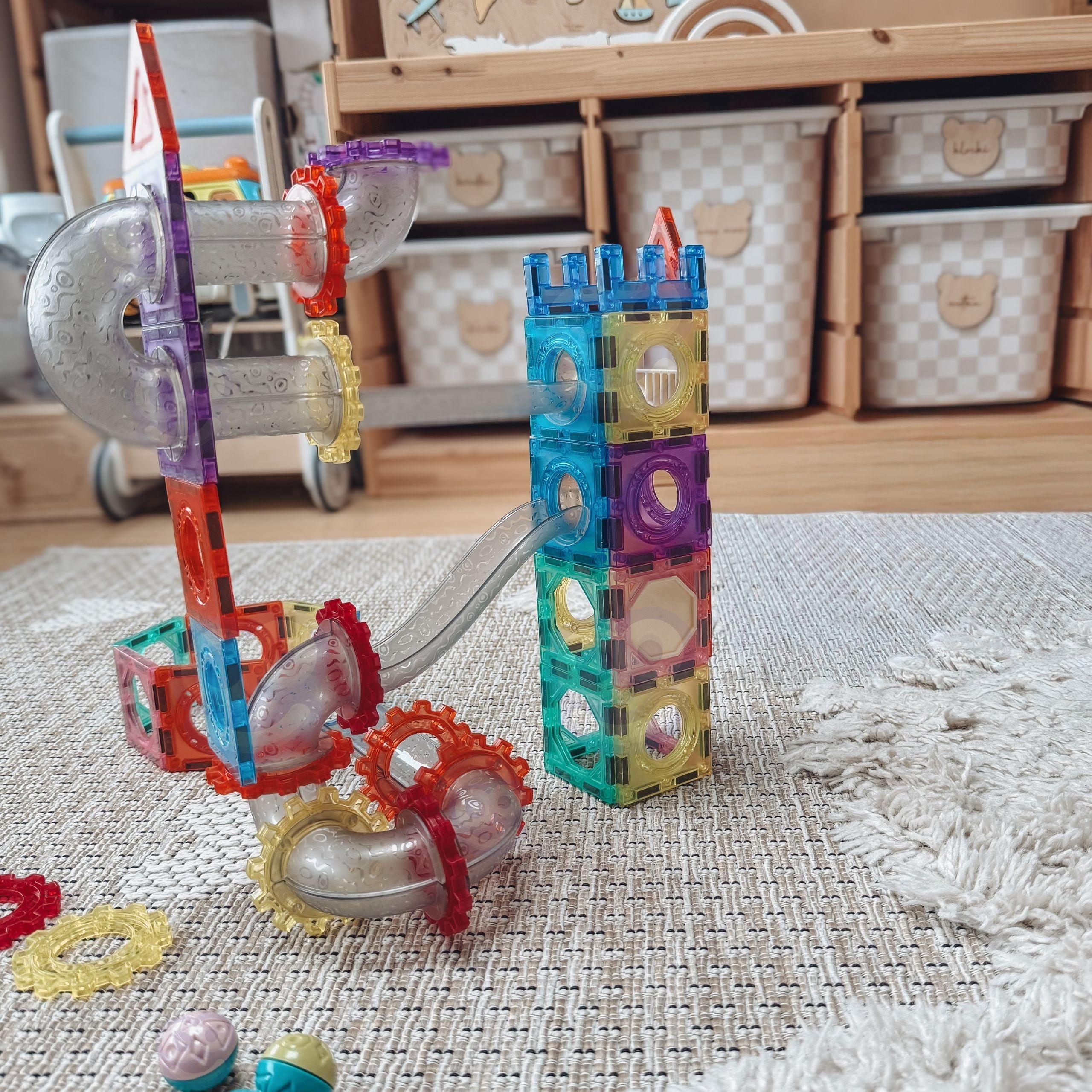 Woopie Bloques de construcción magnéticos Juego educativo 3D Pista de bolas 126 piezas.