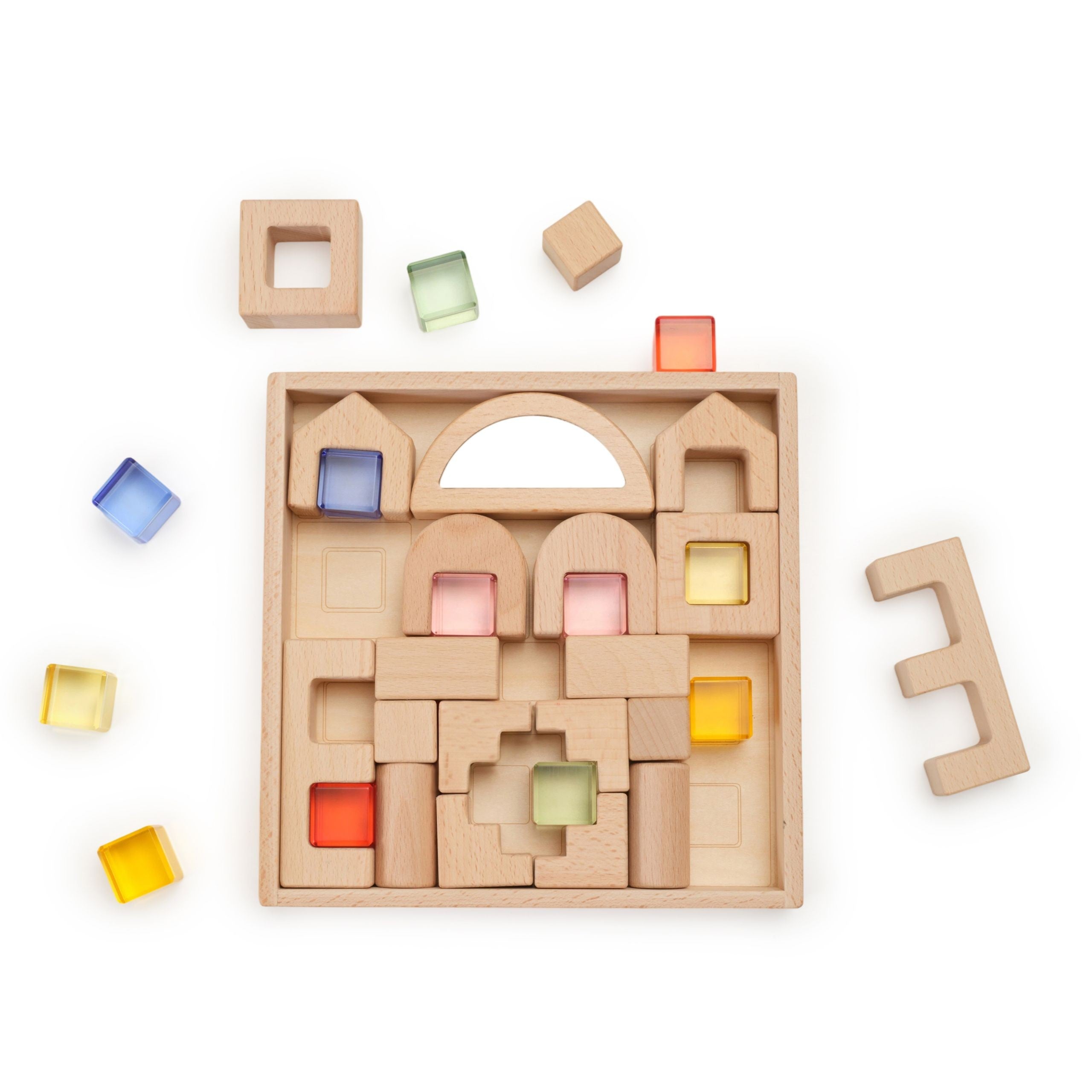 Viga Wooden Construction Blocks With Colored Windows 32 Pcs.