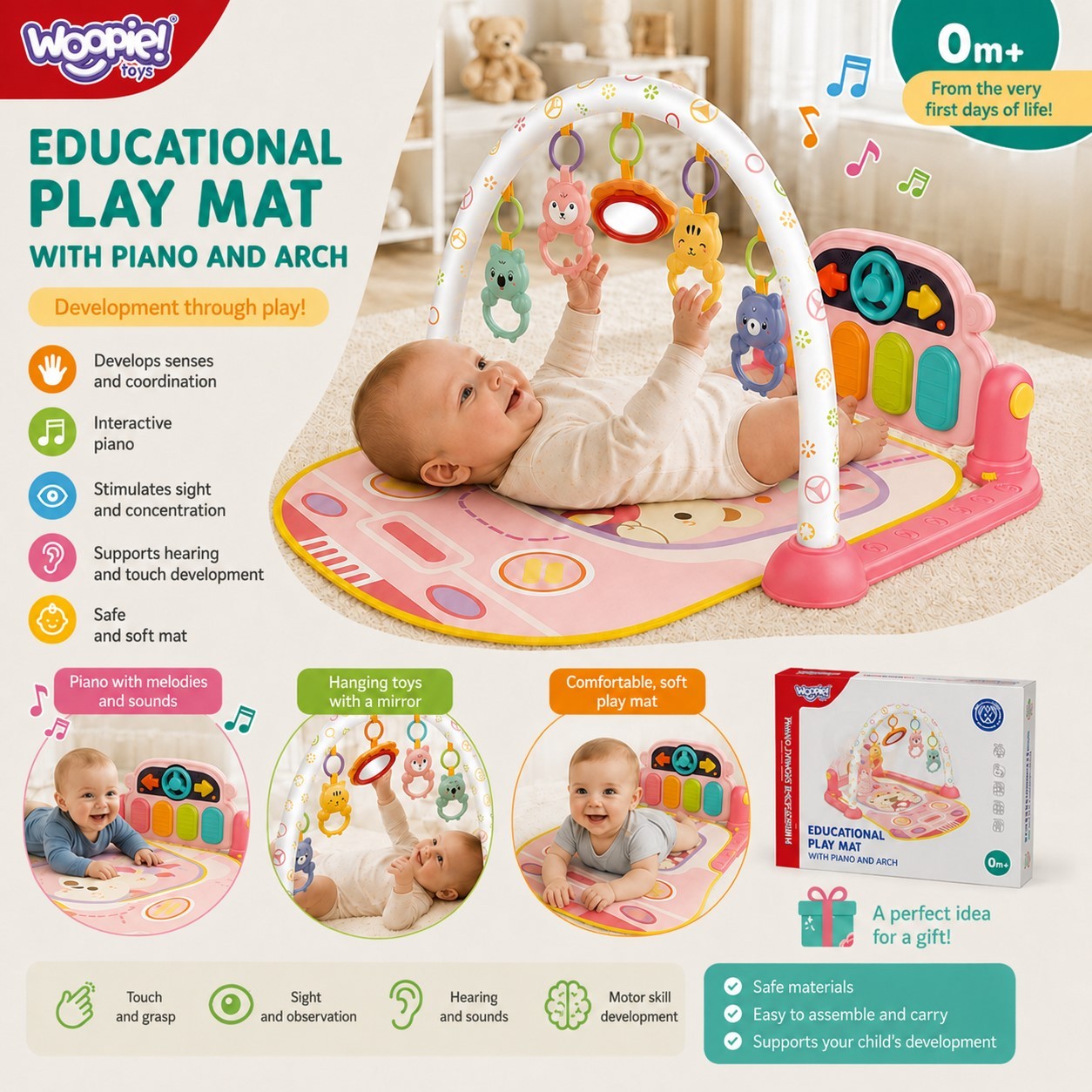 Woopie Baby Interactive Piano Play Mat For Babies 3 In 1