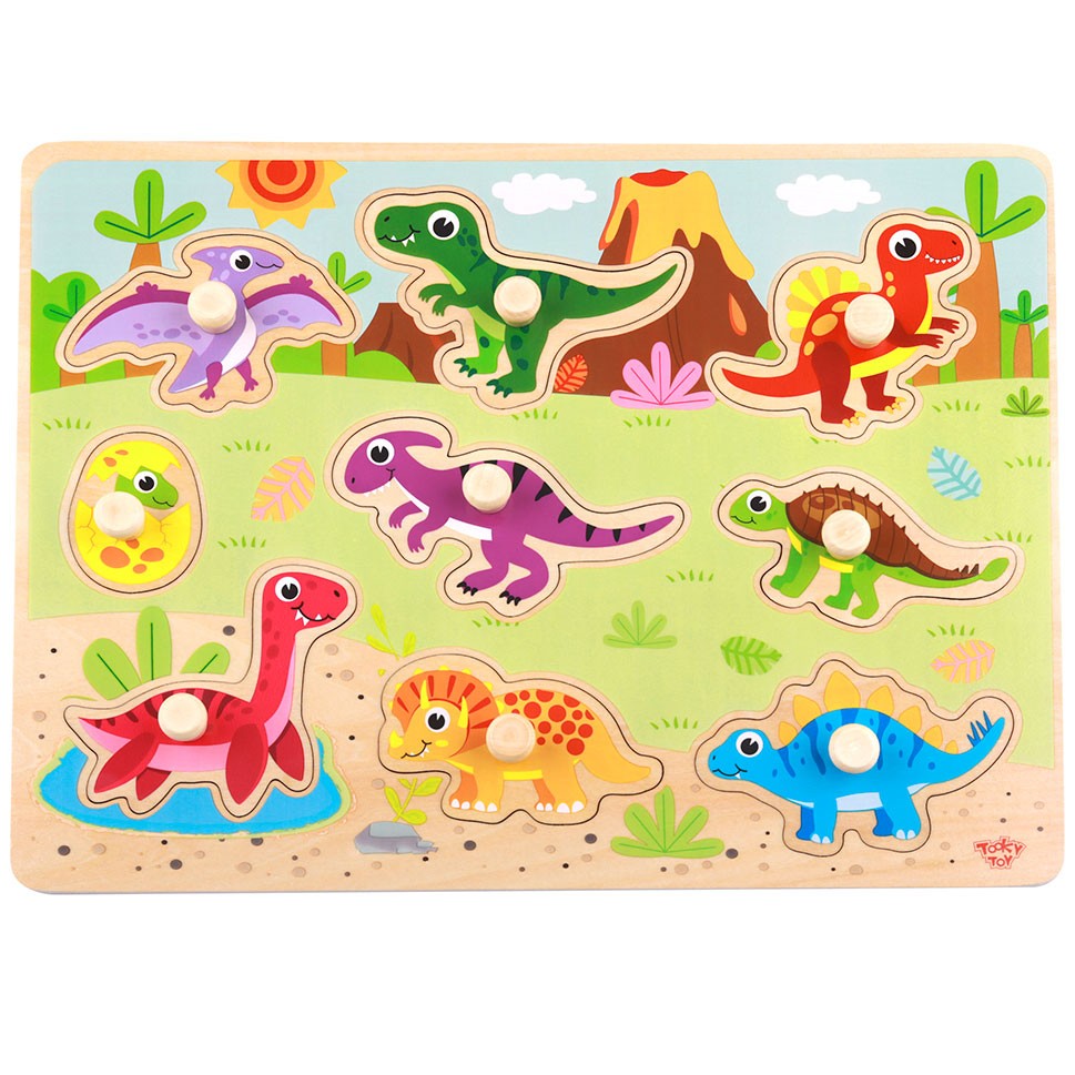 Tooky Toy Puzzle Montessori in legno con forme di dinosauri