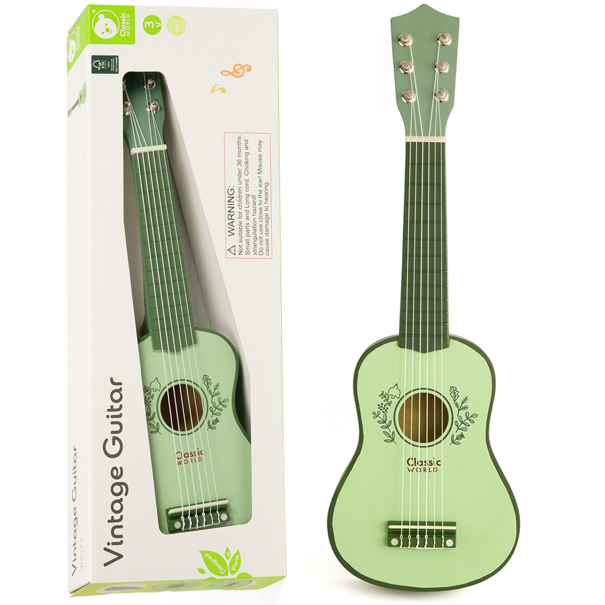 Classic World Wooden Guitar For Children Vintage Hangszer 3+