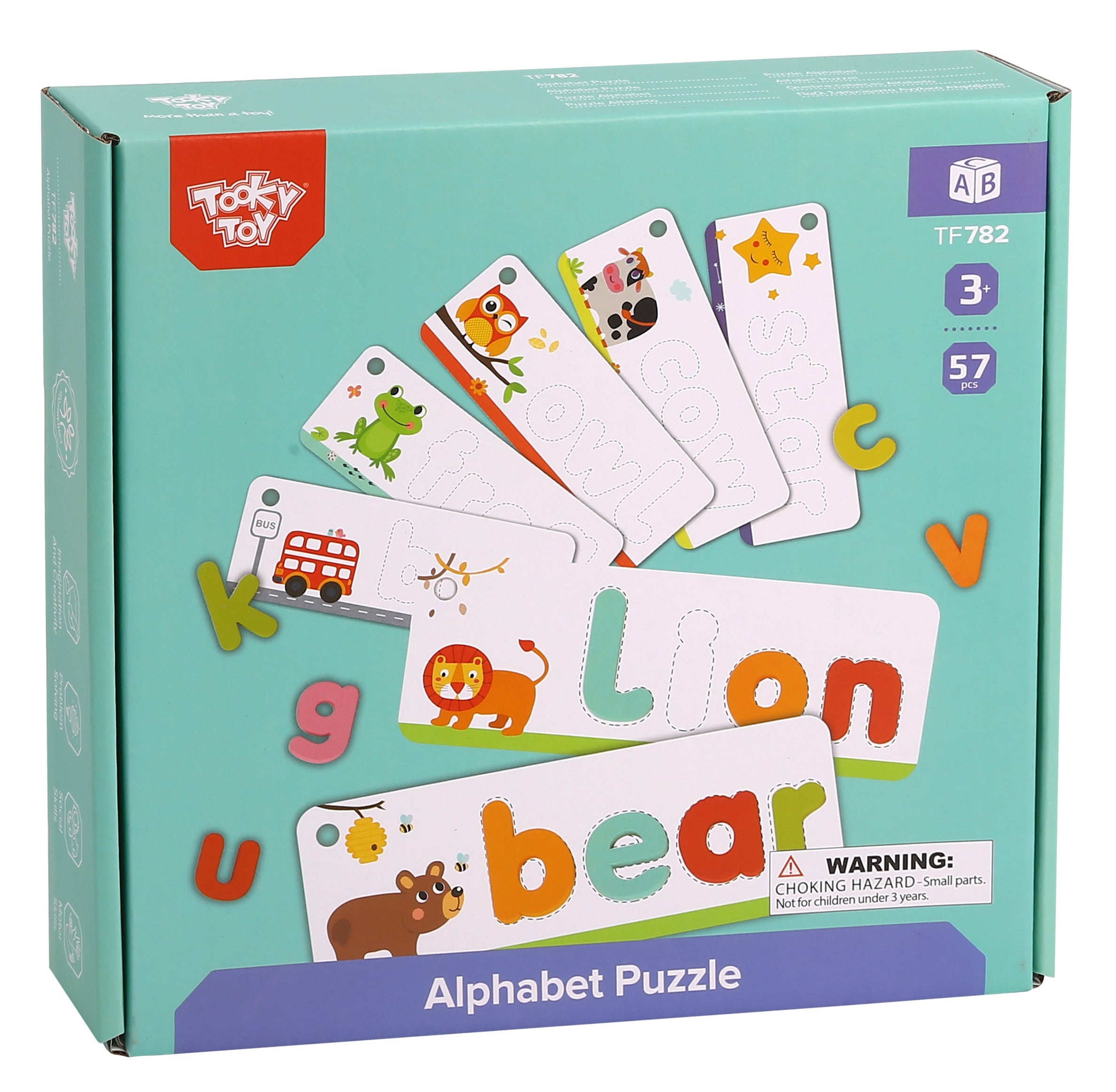 Играчка Tooky Монтесори Азбучен пъзел Учене на букви Думи Животни 57 бр.