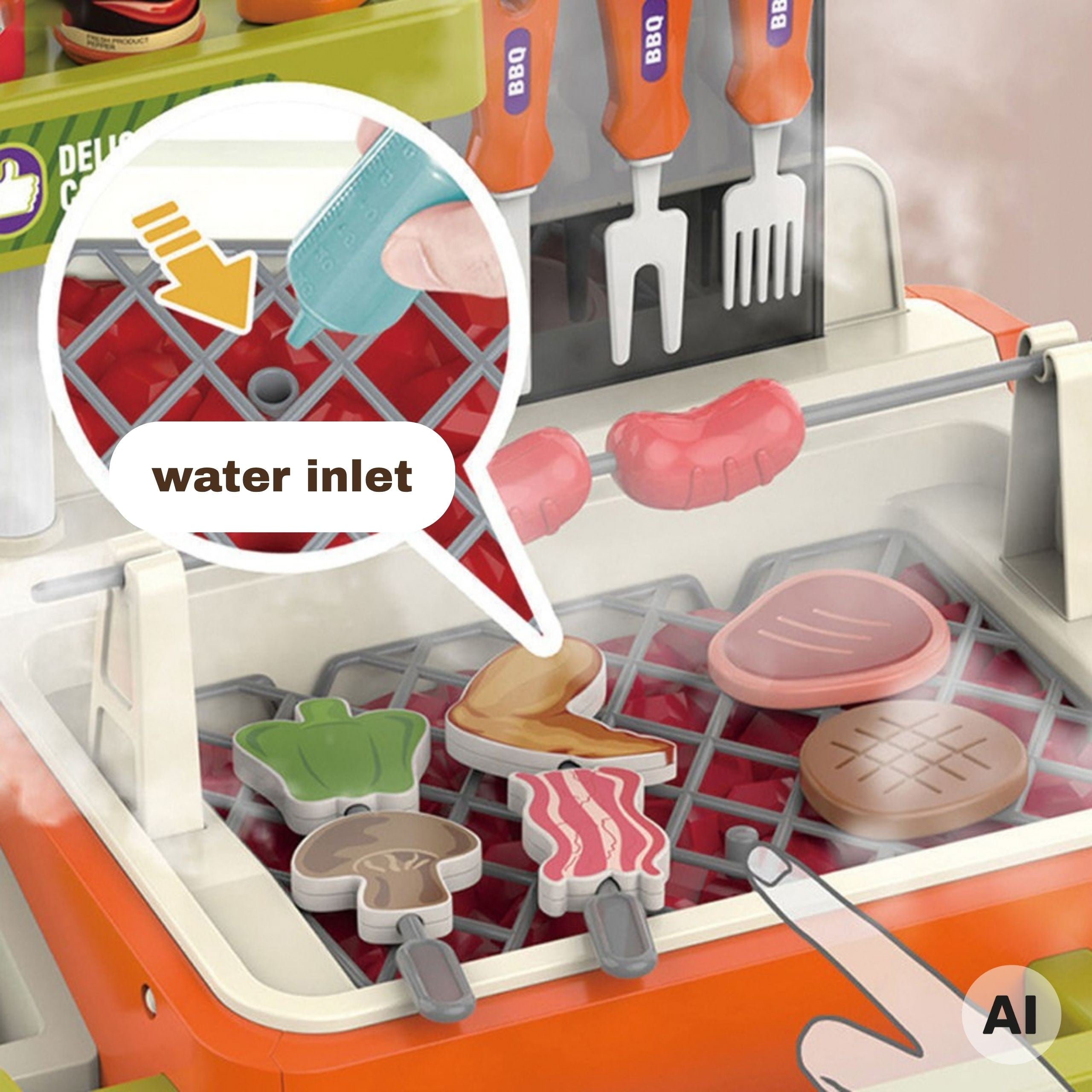 Woopie Interactive Bbq Grilling Cart 51-piece Grill Stand Real Grilling Effects