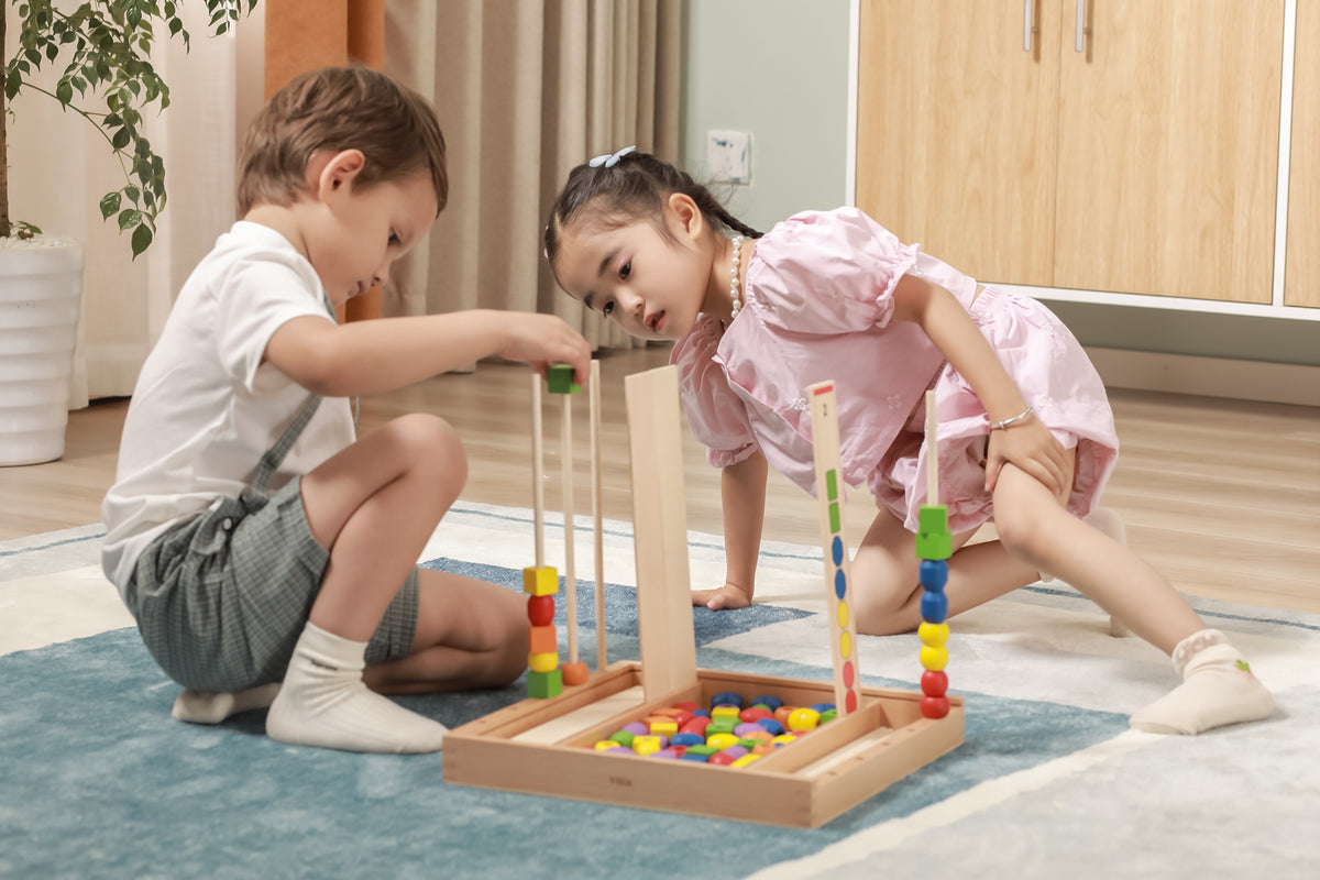 Viga Jogo Educacional De Madeira Contas Lógicas 104 Peças Montessori