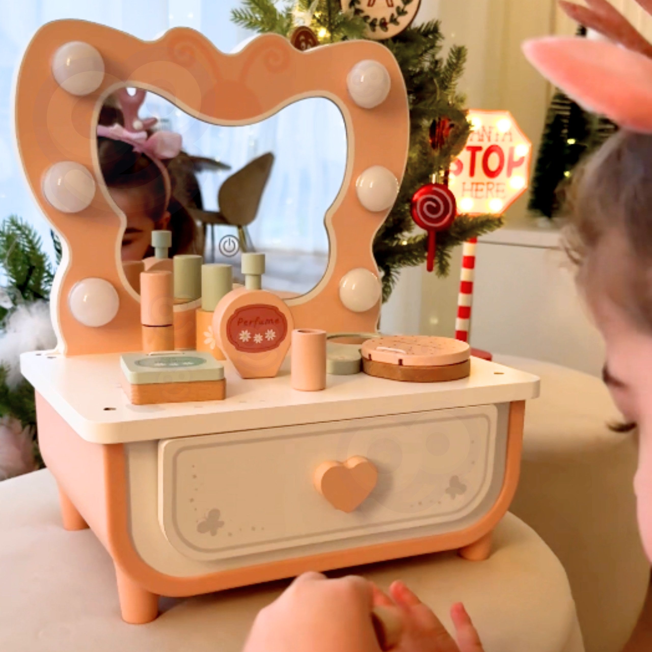 Tooky Toy Wooden Butterfly Dressing Table Accessories Mirror With Led Lighting + Cosmetics