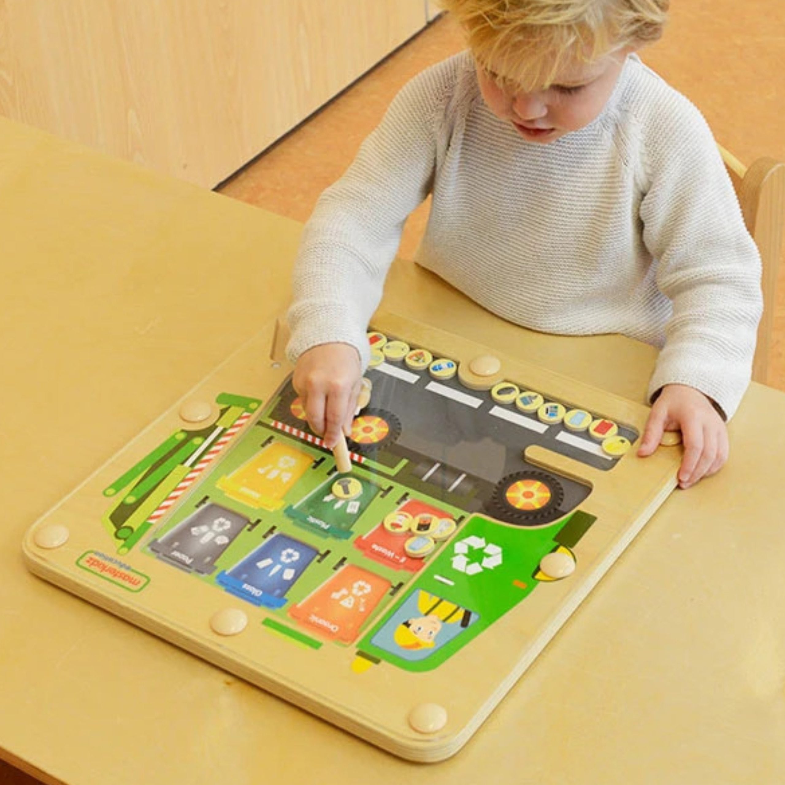 Masterkidz Магнитна дъска за сортиране на отпадъци Монтесори камион за рециклиране