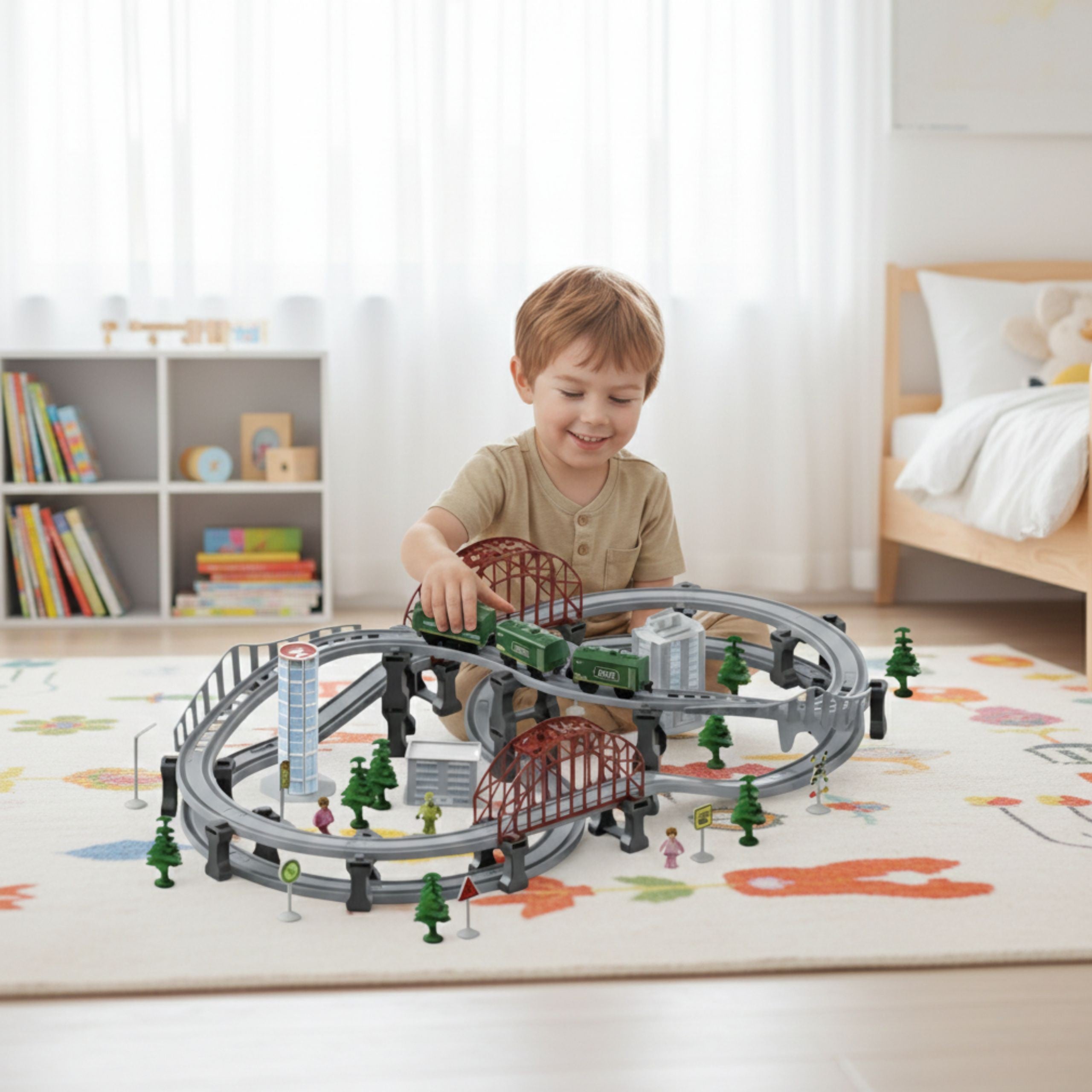 Conjunto de locomotivas de carga Xxl de trem elétrico moderno Woopie 128 unidades.
