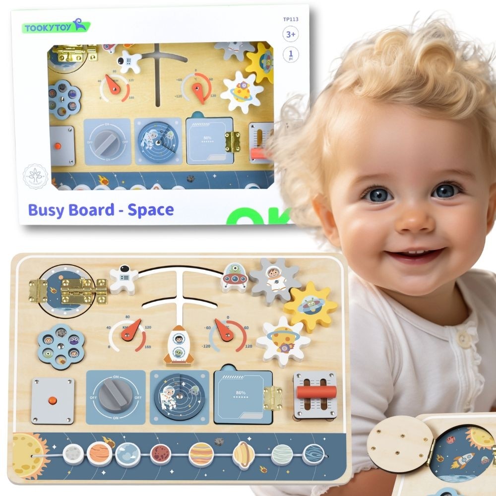Tooky Toy Дървена Монтесори Образователна дъска Астронавт Космически кораб