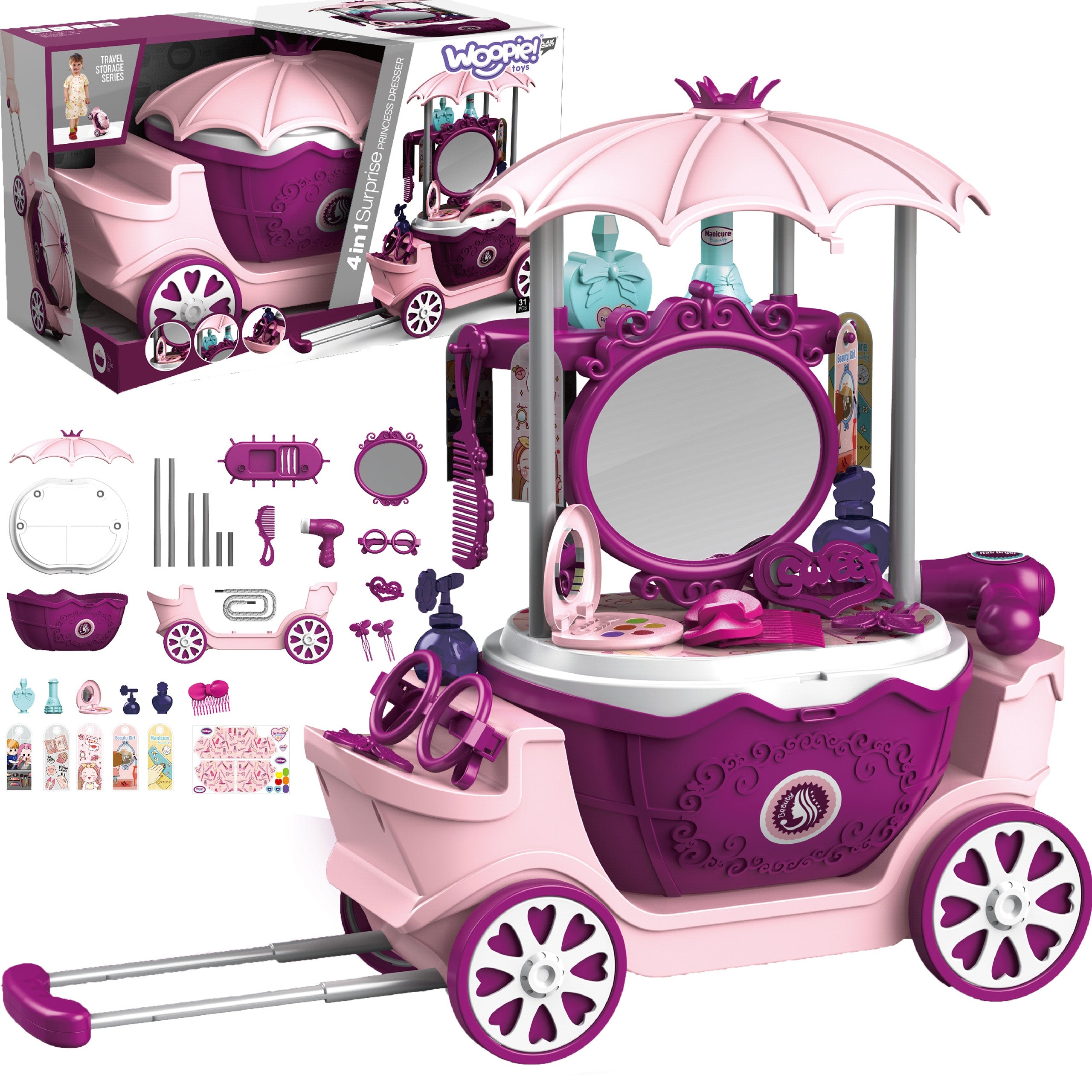 Woopie Beauty Salon Dressing Table On Wheels Trolley Wlizka 31 Acc. 4 In 1