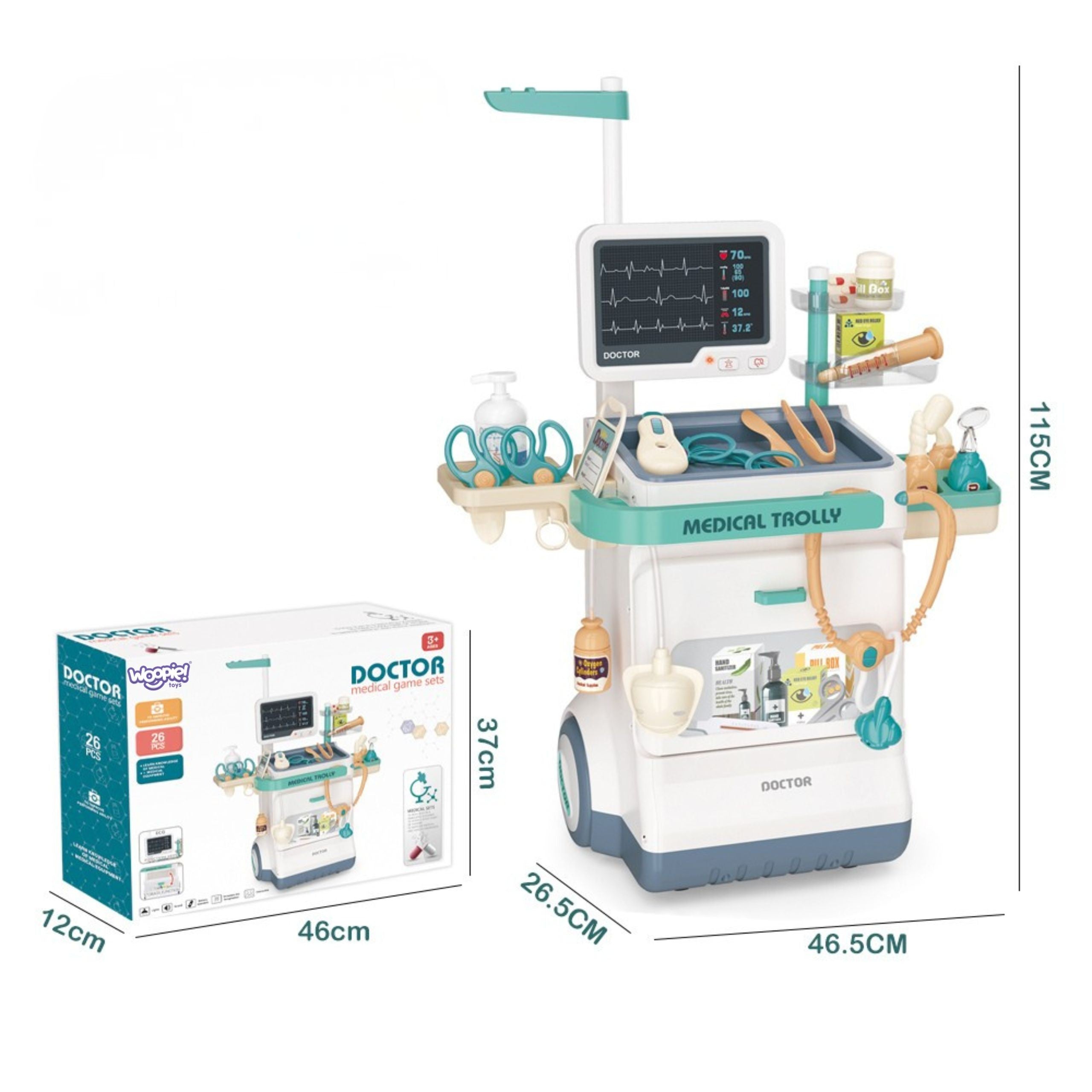 Woopie Doctor's Trolley Set Little Doctor Ekg Sound Light Adjustable 26pcs