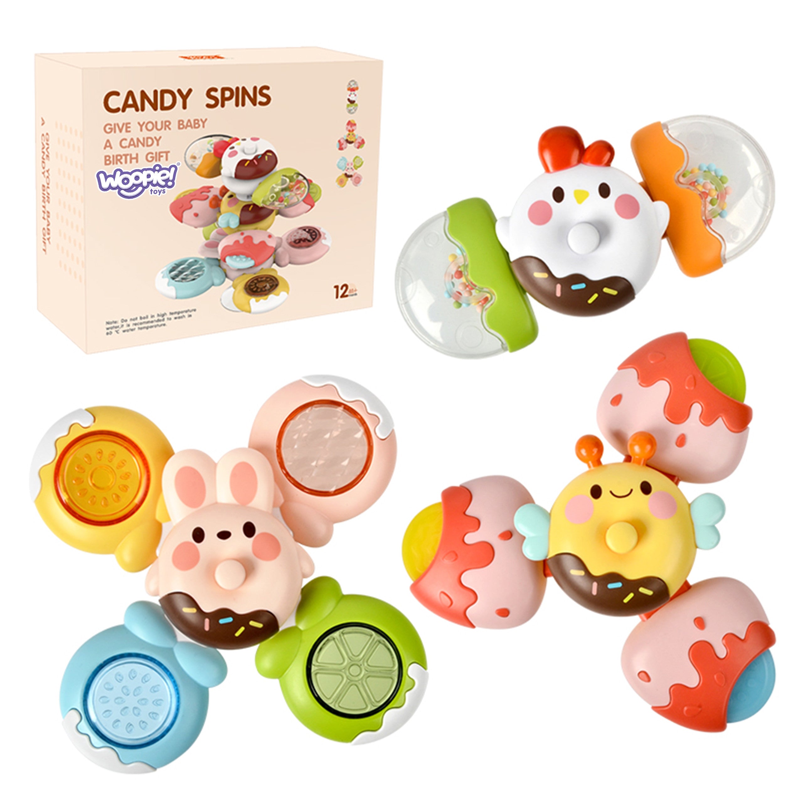 Woopie Baby Spinner Sensory Toy Bee Chicken Rabbit Interchangeable 3 Pcs.