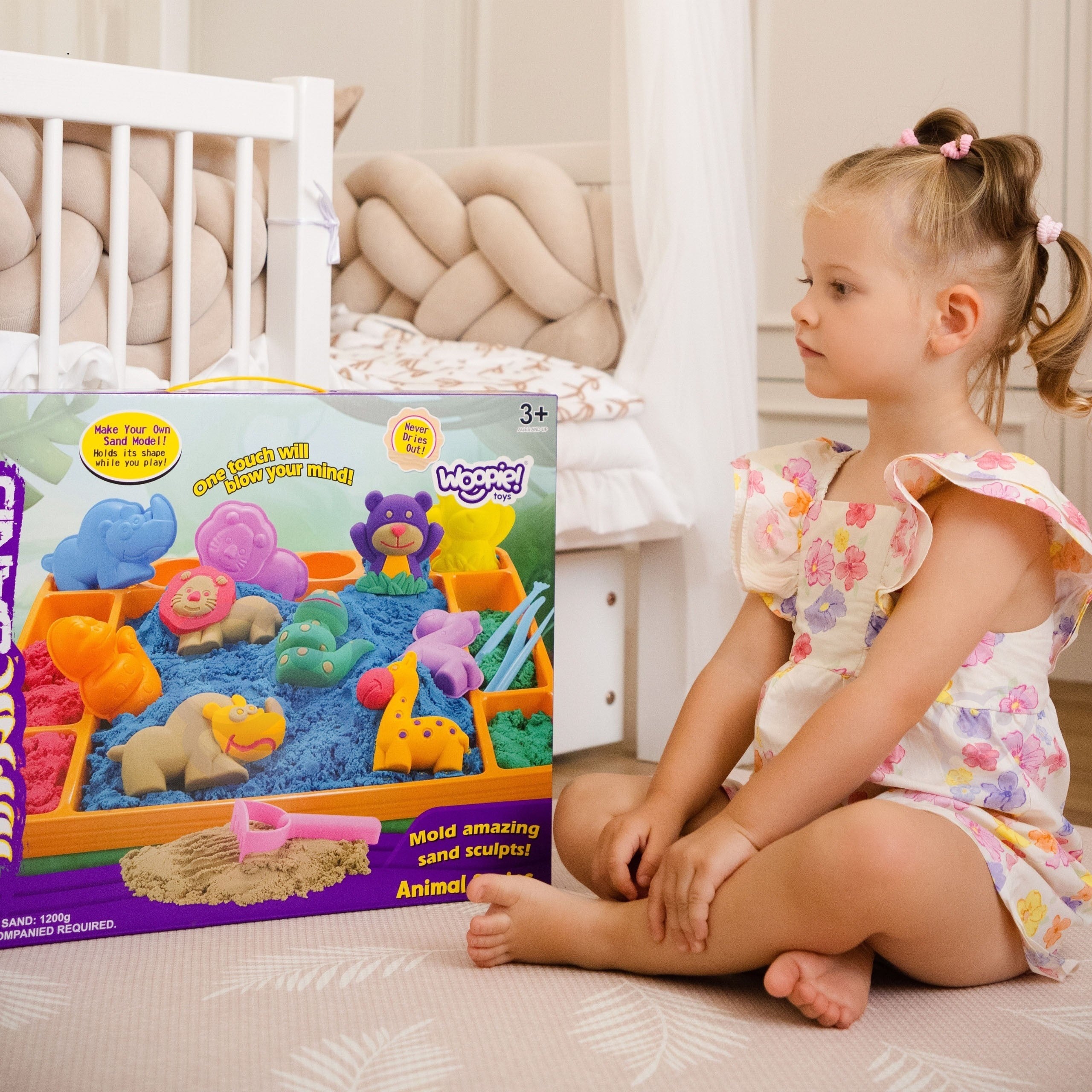 Woopie Kinetic Sand 1,2 Kg Xl Zoo Bord med Forme Sæt