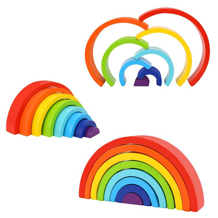 Tooky Toy Rompecabezas de arco iris de madera Bloques creativos Montessori Certificado Fsc