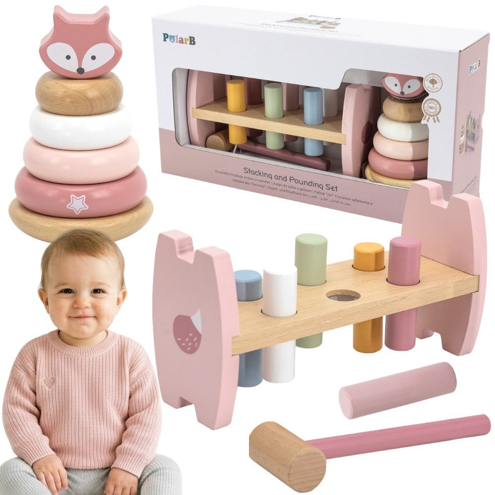 Viga Polarb Piramide in Legno + Perforatore Con Martello Set Volpe Montessori