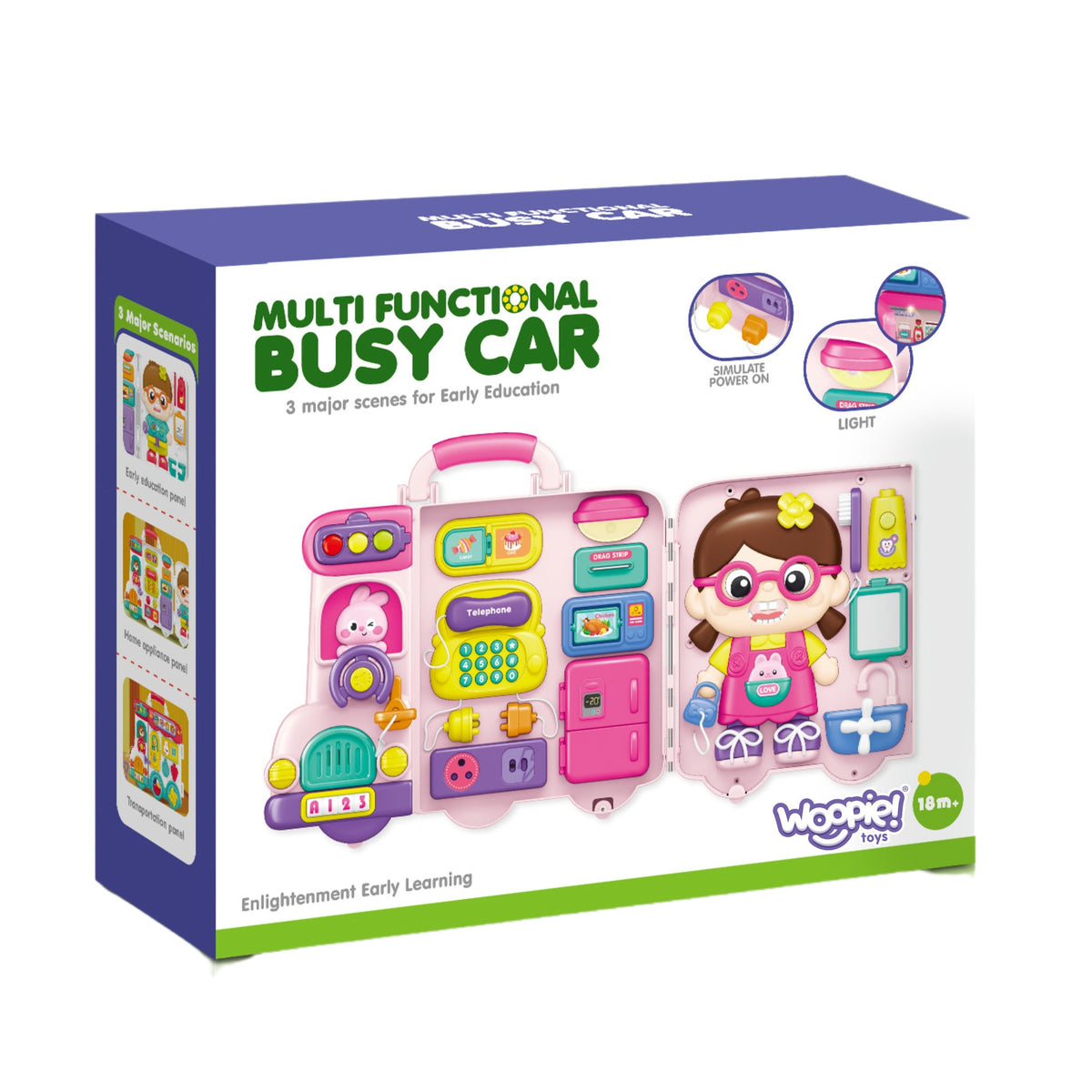 Woopie Baby Interactive Manipulative Board Busy Car Suitcase 3in1 Sound Light