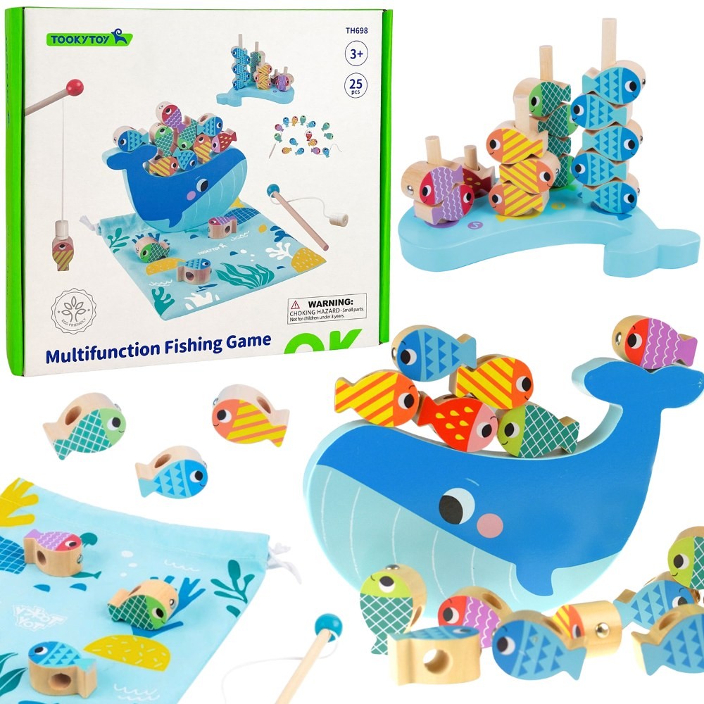Tooky Toy Дървена мултифункционална игра Кит и риба 4 в 1