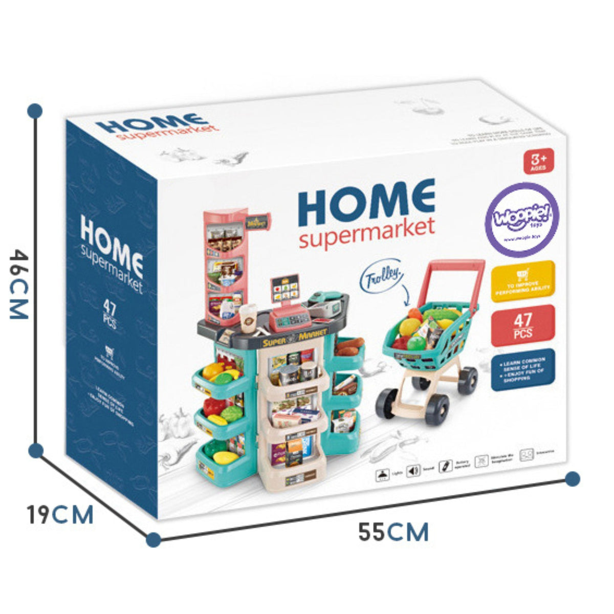 Magasin de supermarché Woopie et scanner d'échelle de caisse de panier d'achat de chariot 47 Acc