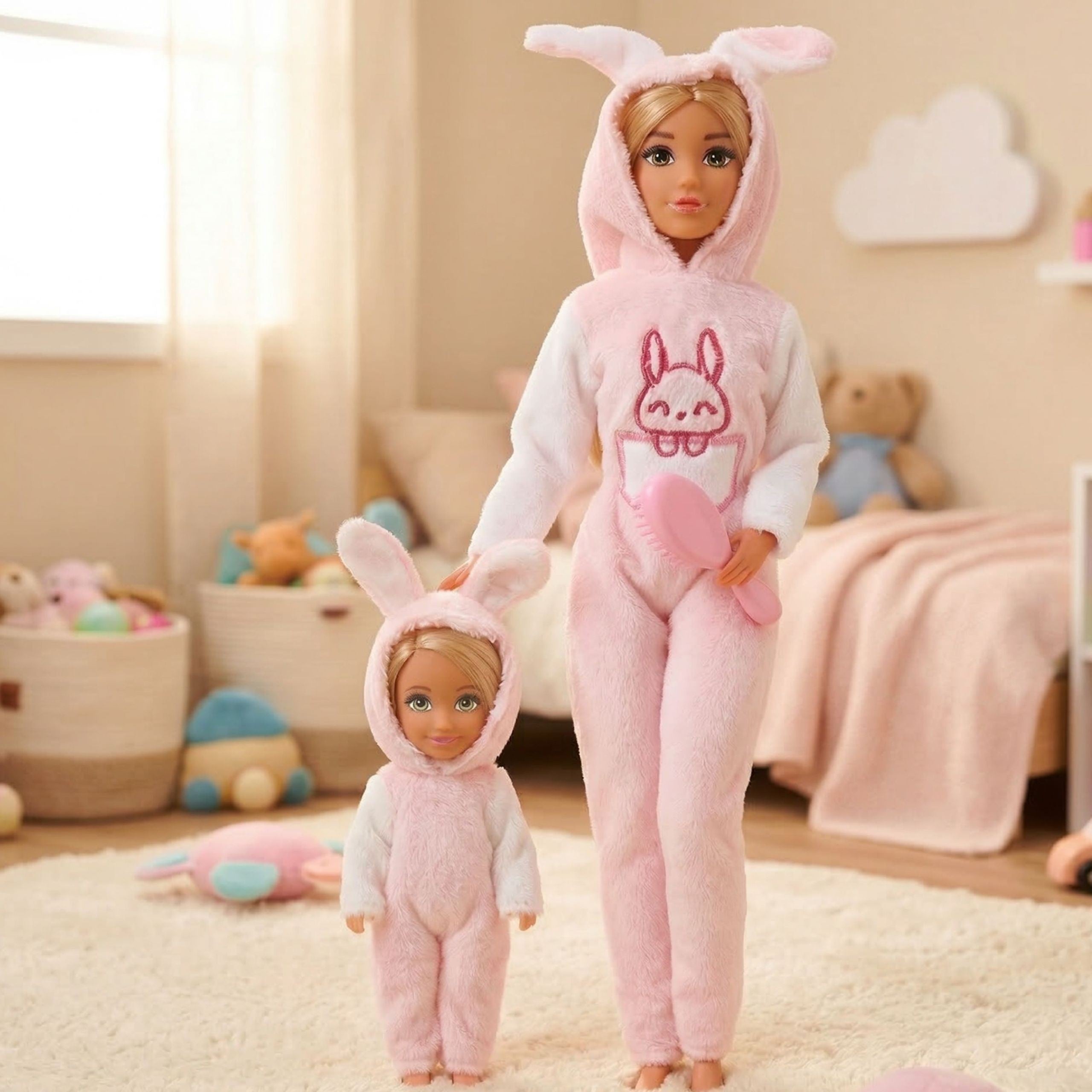 Woopie Royal Dolls Overalls Pink Bunnies Set Of 2