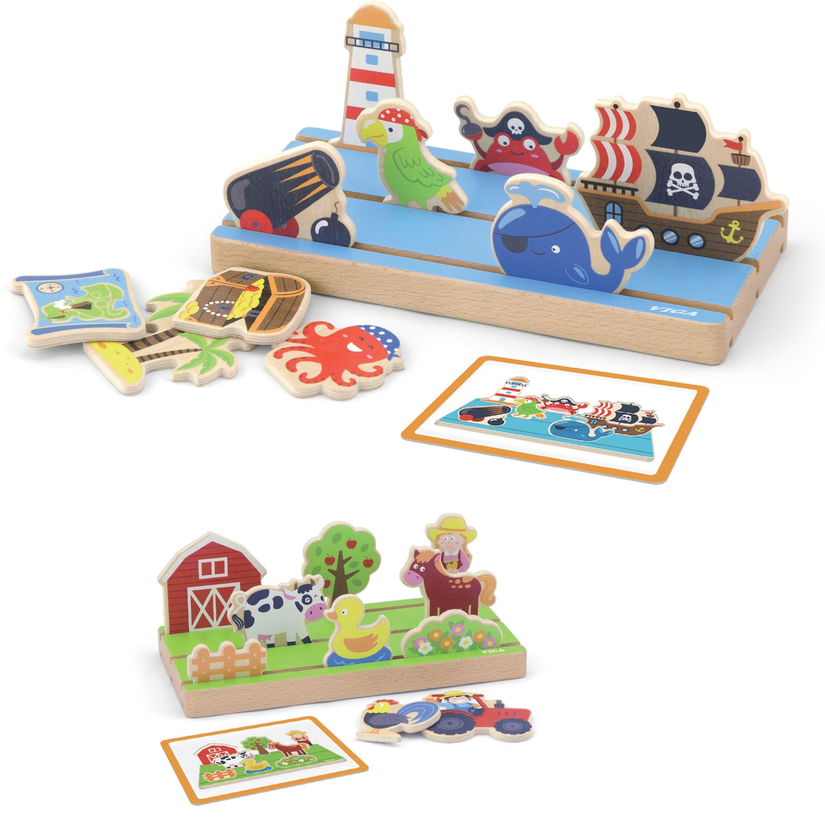 Viga Wooden Distance Learning Puzzle 2 In 1 Farm And Sea