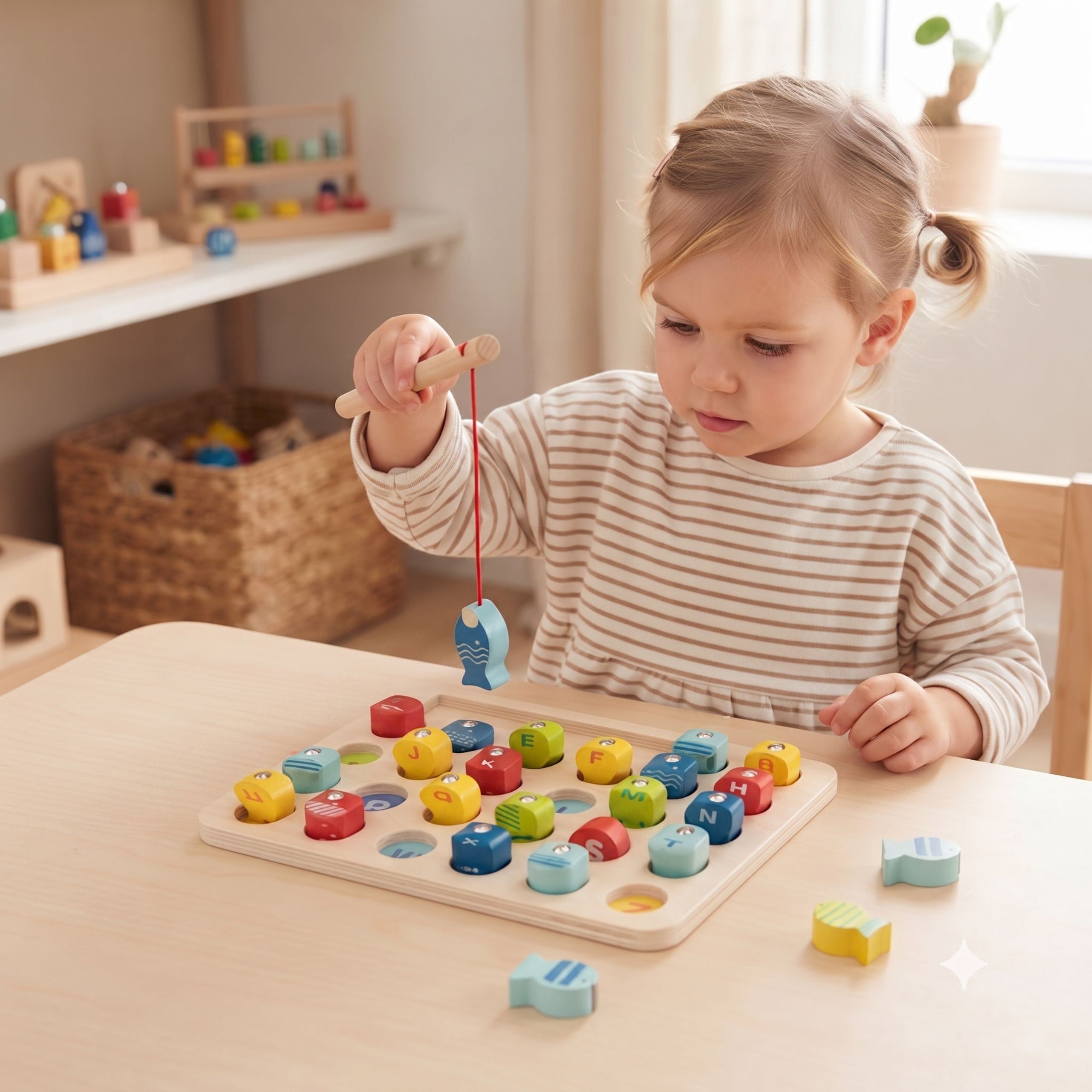 Tooky Giocattolo in Legno Gioco Pesca Apprendimento Lettere 29 Pz.