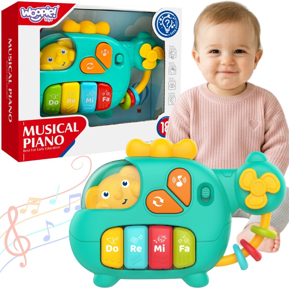 Woopie Baby Interactive Piano Helicopter Elephant Musical Sounds 18m+