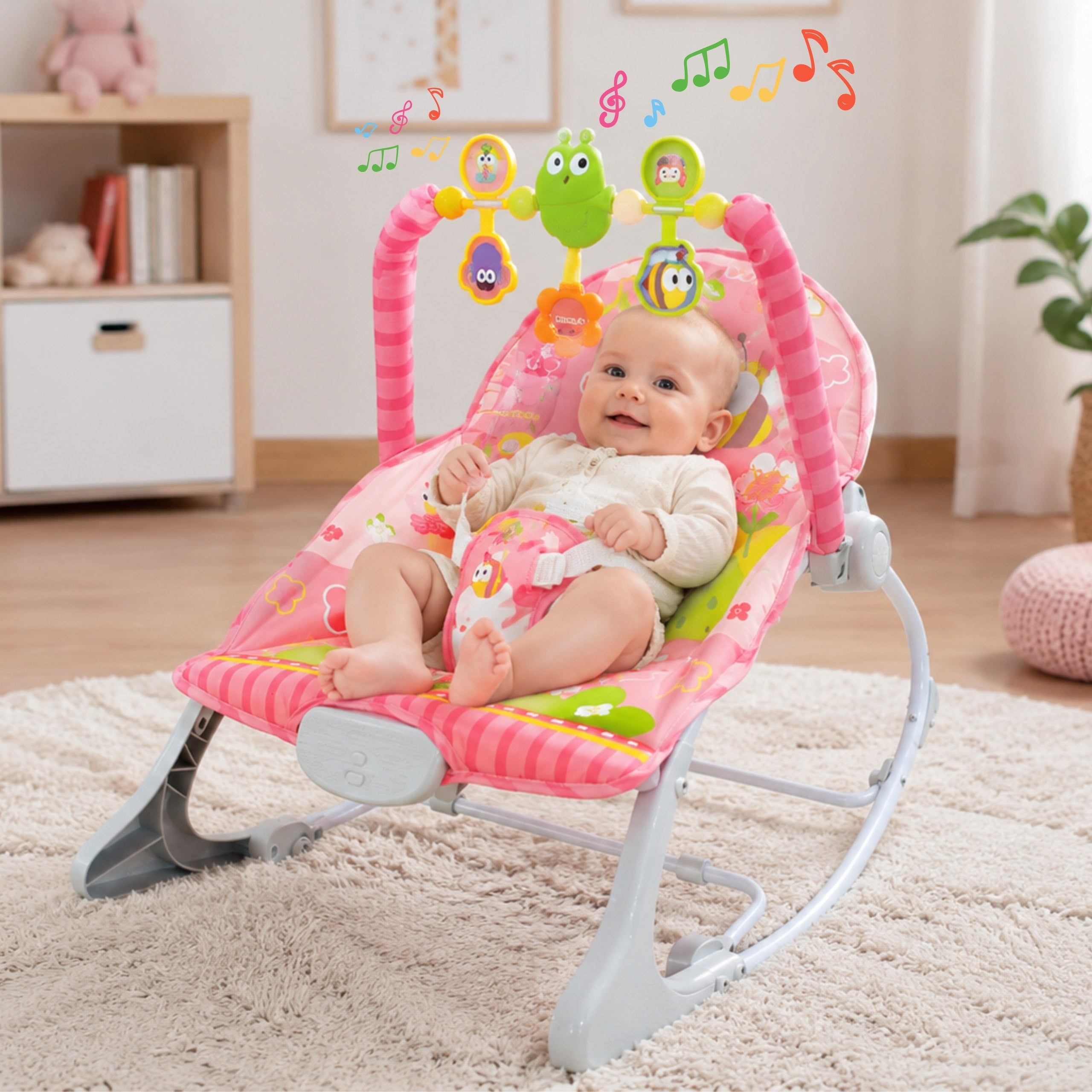 Woopie Baby Pink Vibration Rocker With Arch