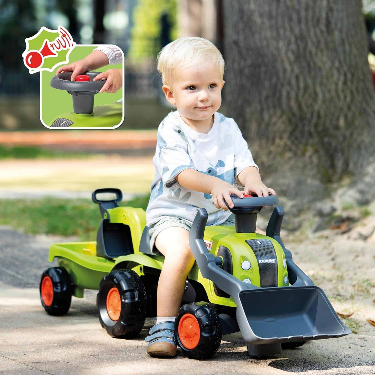 Falk Baby Claas Ride-on Tractor With Excavator Bucket And Trailer