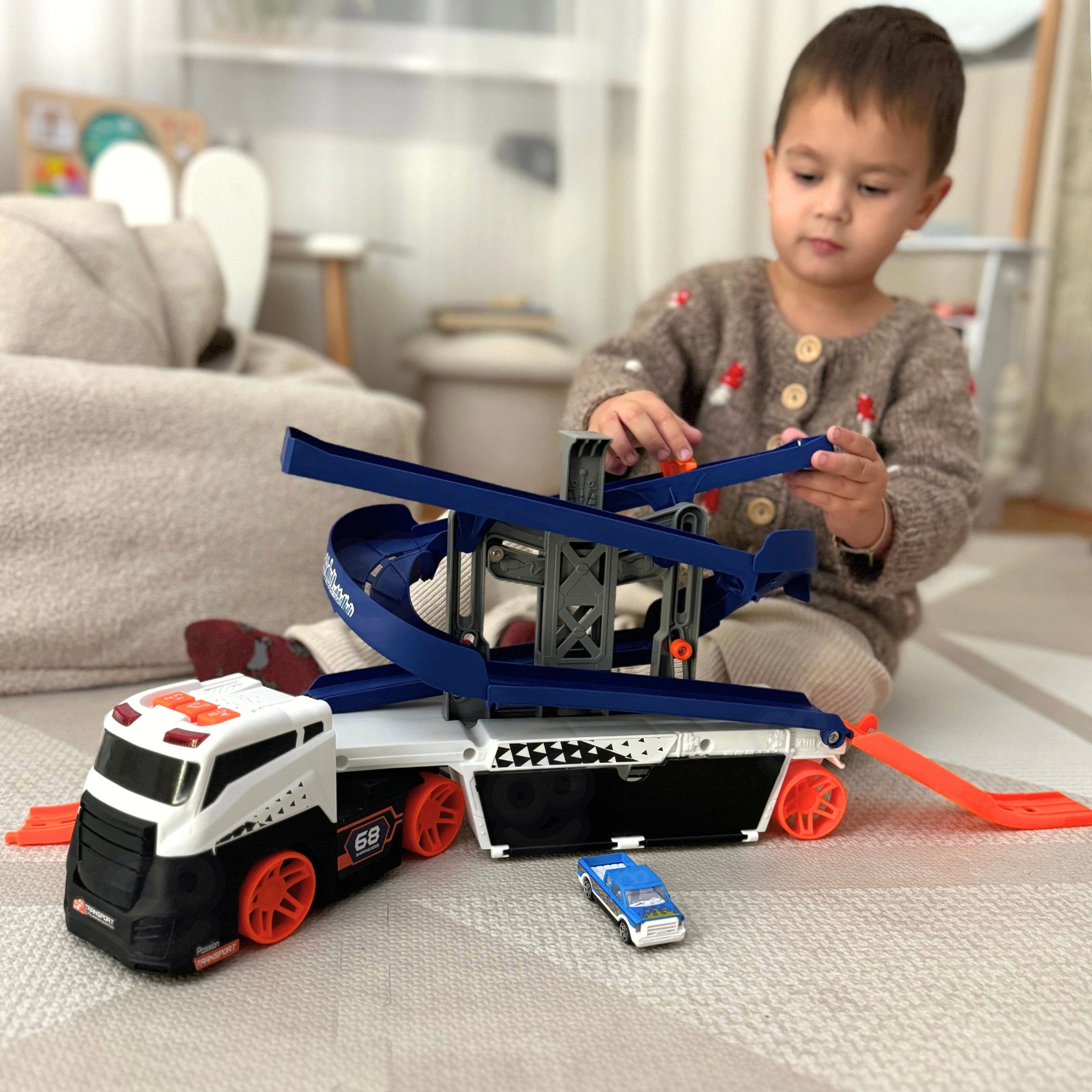 Pista interattiva Woopie per carro attrezzi con suoni e luci