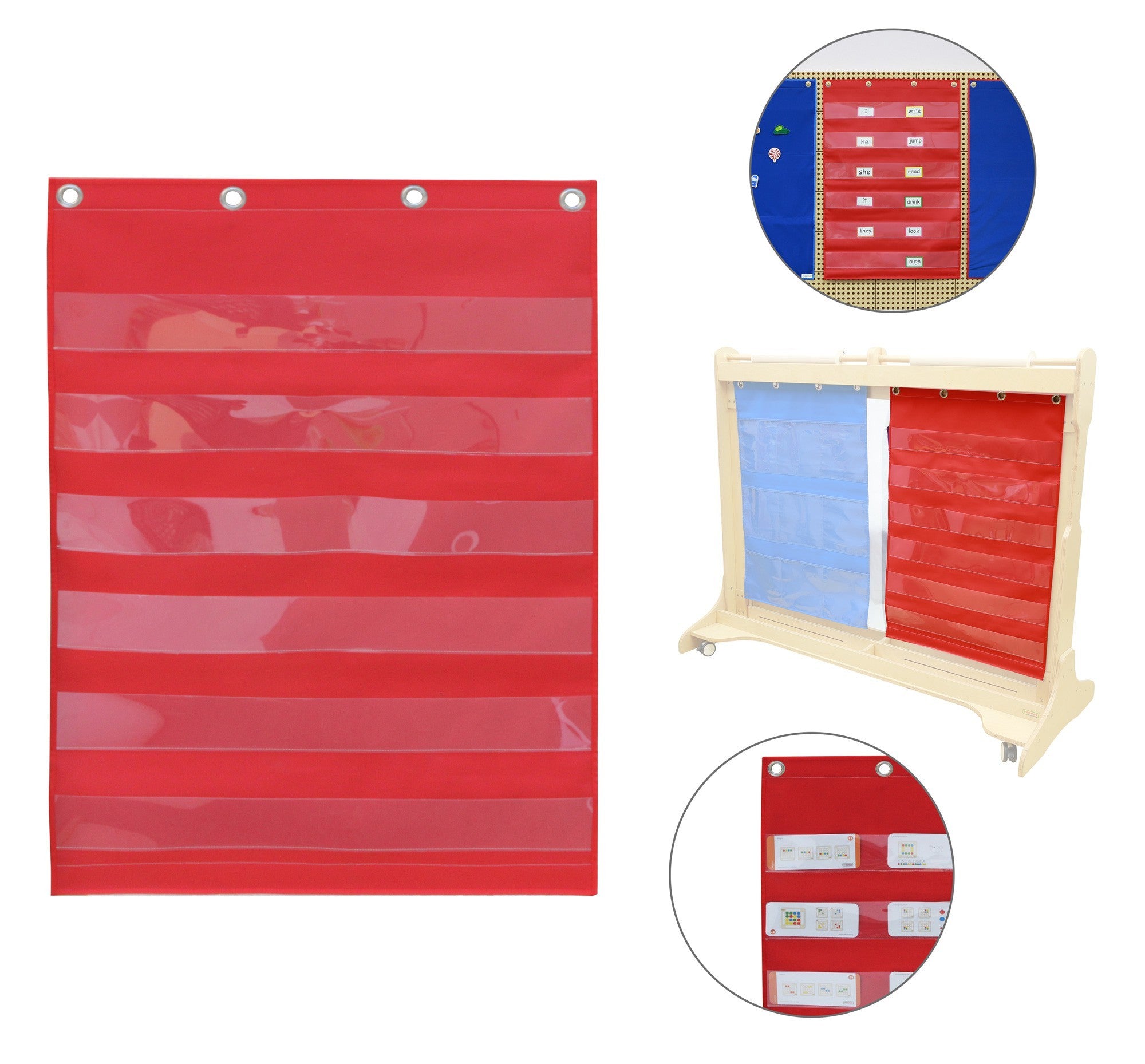 Drap à suspendre en tissu Masterkidz avec poches pour cartes mémoire et images rouge